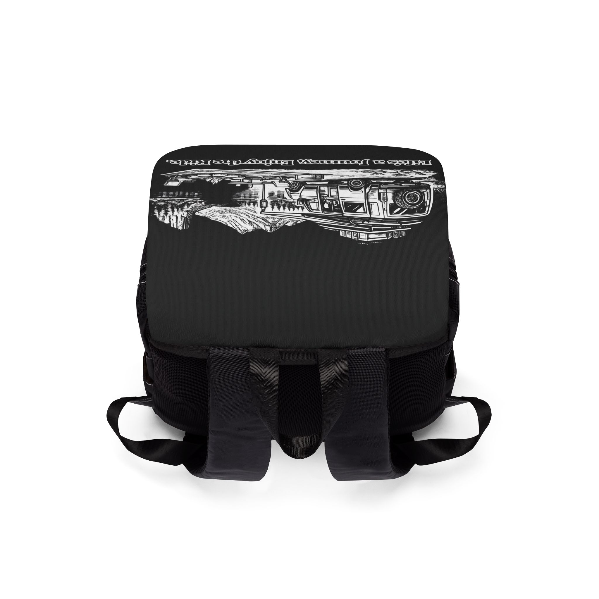 Unisex Casual Shoulder Backpack — "Lifes A Journey,Enjoy The Ride" Design Minimal-Line