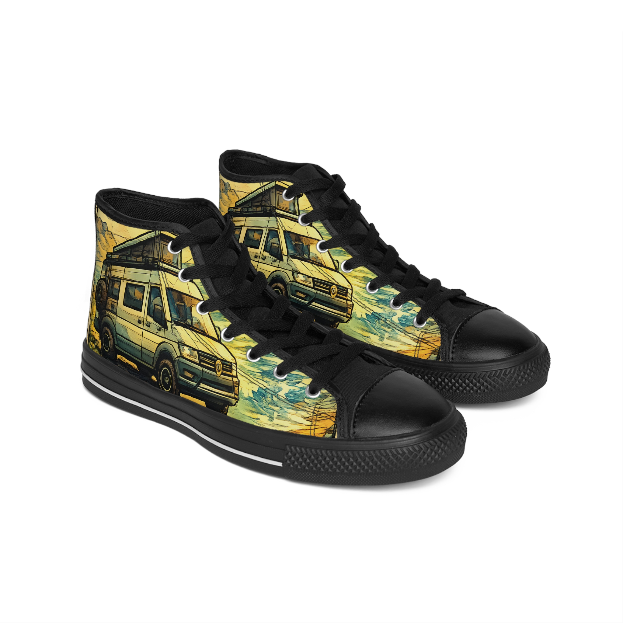 Men's High Top Sneakers — VW Roadtrip Shoes (Design Cubic-Line)