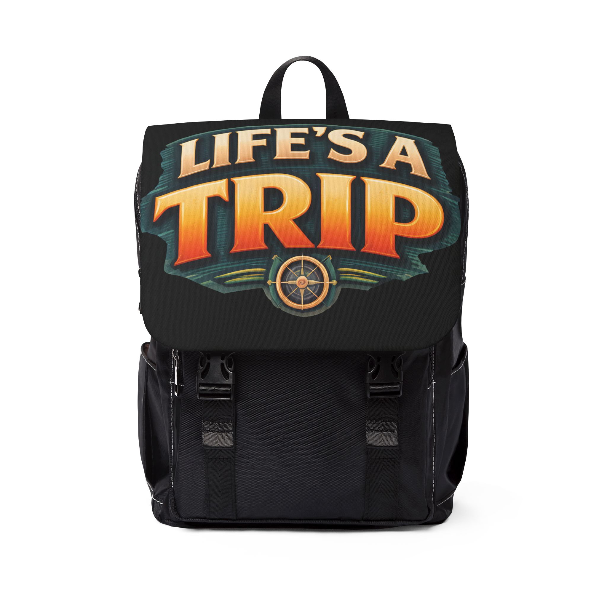 Unisex Casual Shoulder Backpack—"Lifes A Trip" Design Scenic-Line(Campervan)