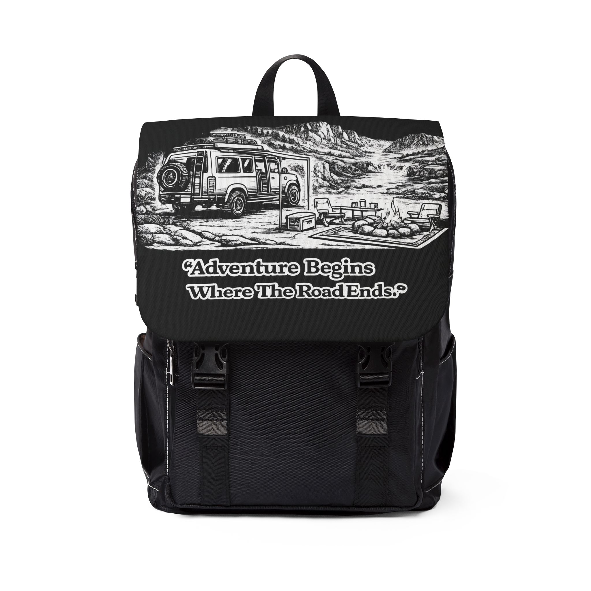 4184855766338394295_2048.jpeg Unisex Casual Shoulder Backpack — "Adventure Begins Where The Road Ends" Design Minimal-Line