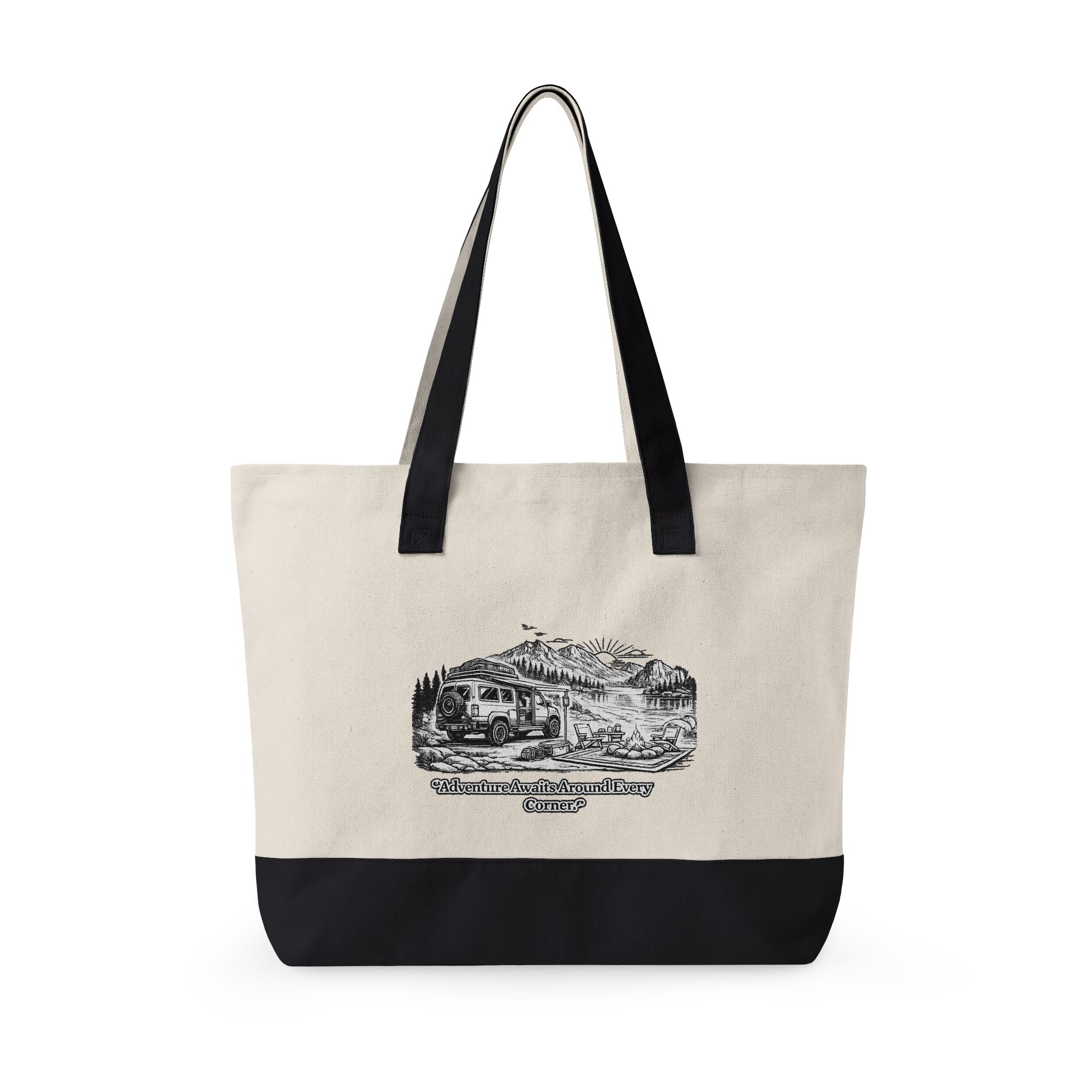 4562374033893887768_2048.jpeg Zippered Canvas Tote — "Adventure Awaits Around Every Corner" (Design Minimal-Line)