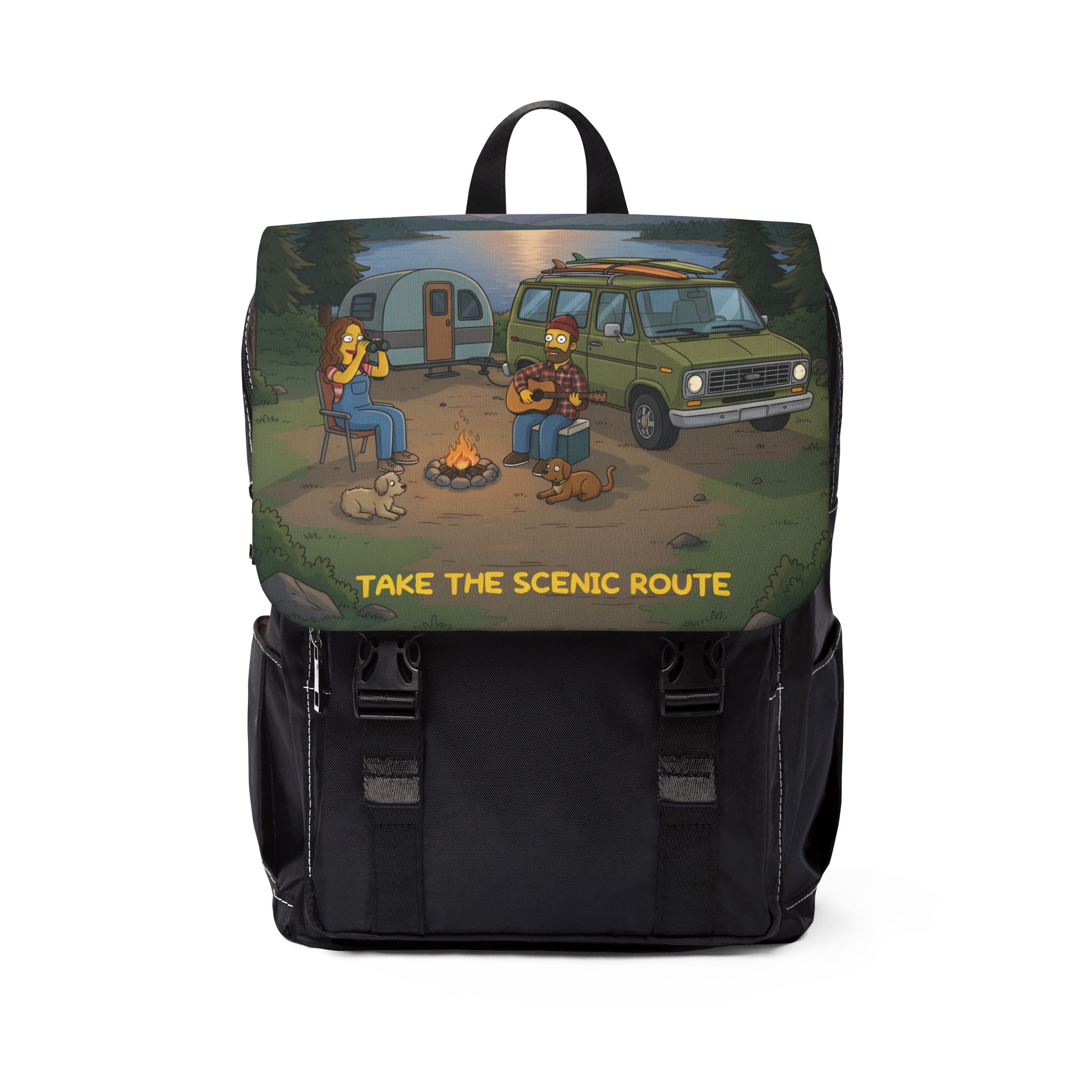 Unisex Casual Shoulder Backpack — "Take The Scenic Route" Design Sitcom-Line