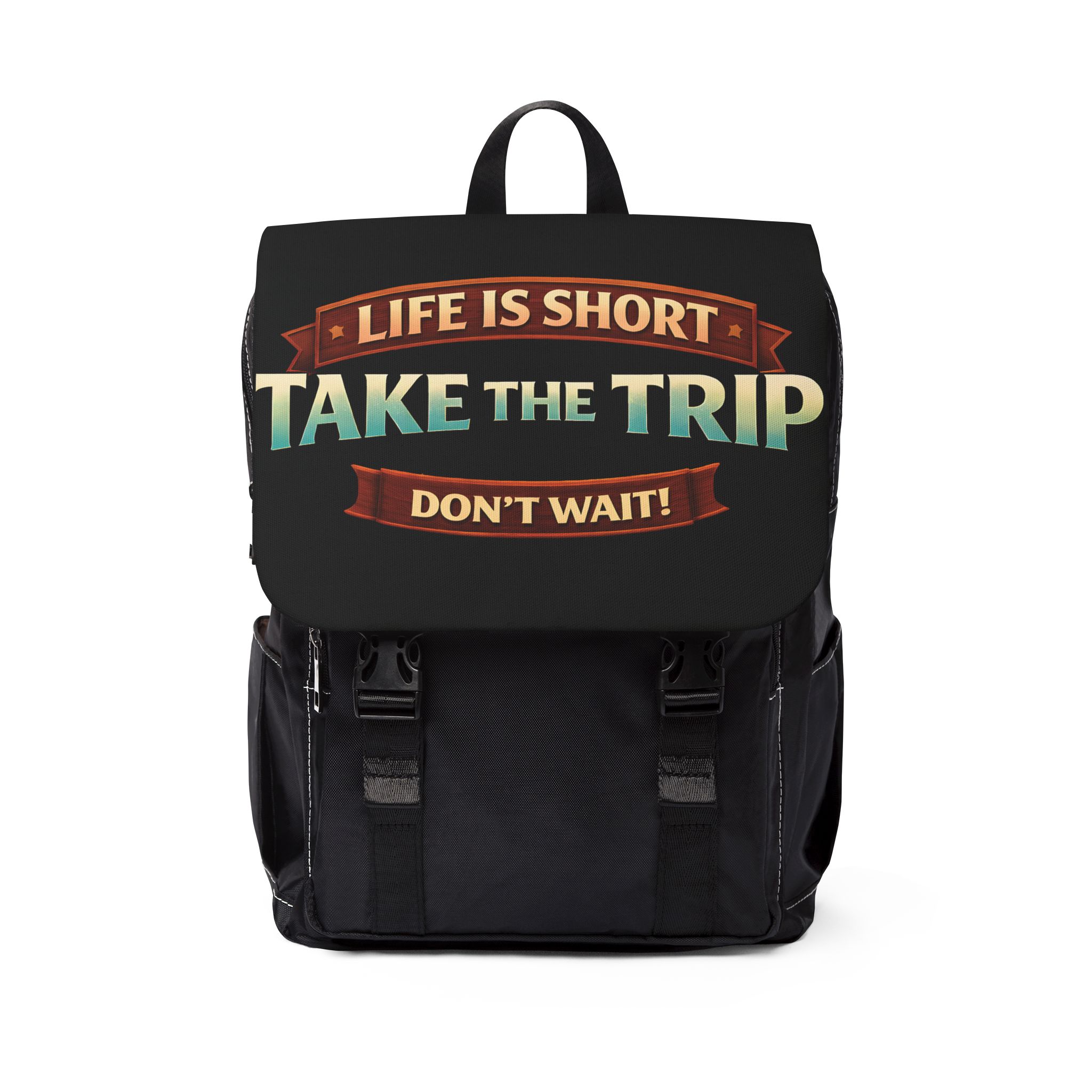 Unisex Casual Shoulder Backpack—"Life Is To Short Take The Trip" Design Scenic-Line(Campervan)
