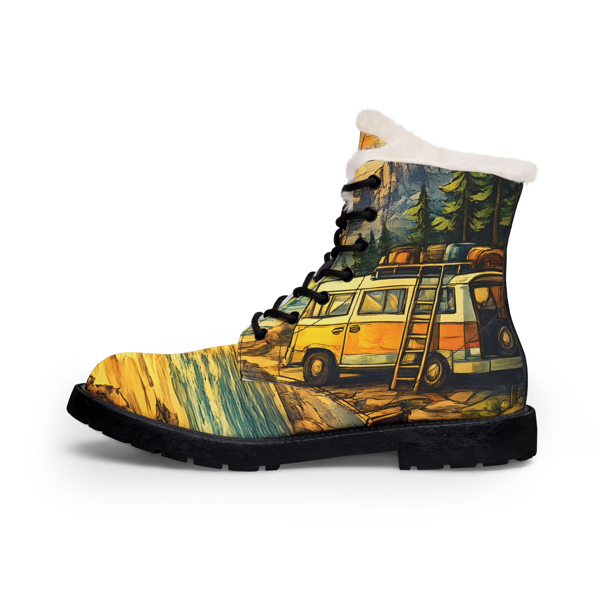 4895660785475398609_2048.jpeg Men's Fur and Leather Boots — Yellow Vintage Camper Van Wilderness Print (Cubic-Line)