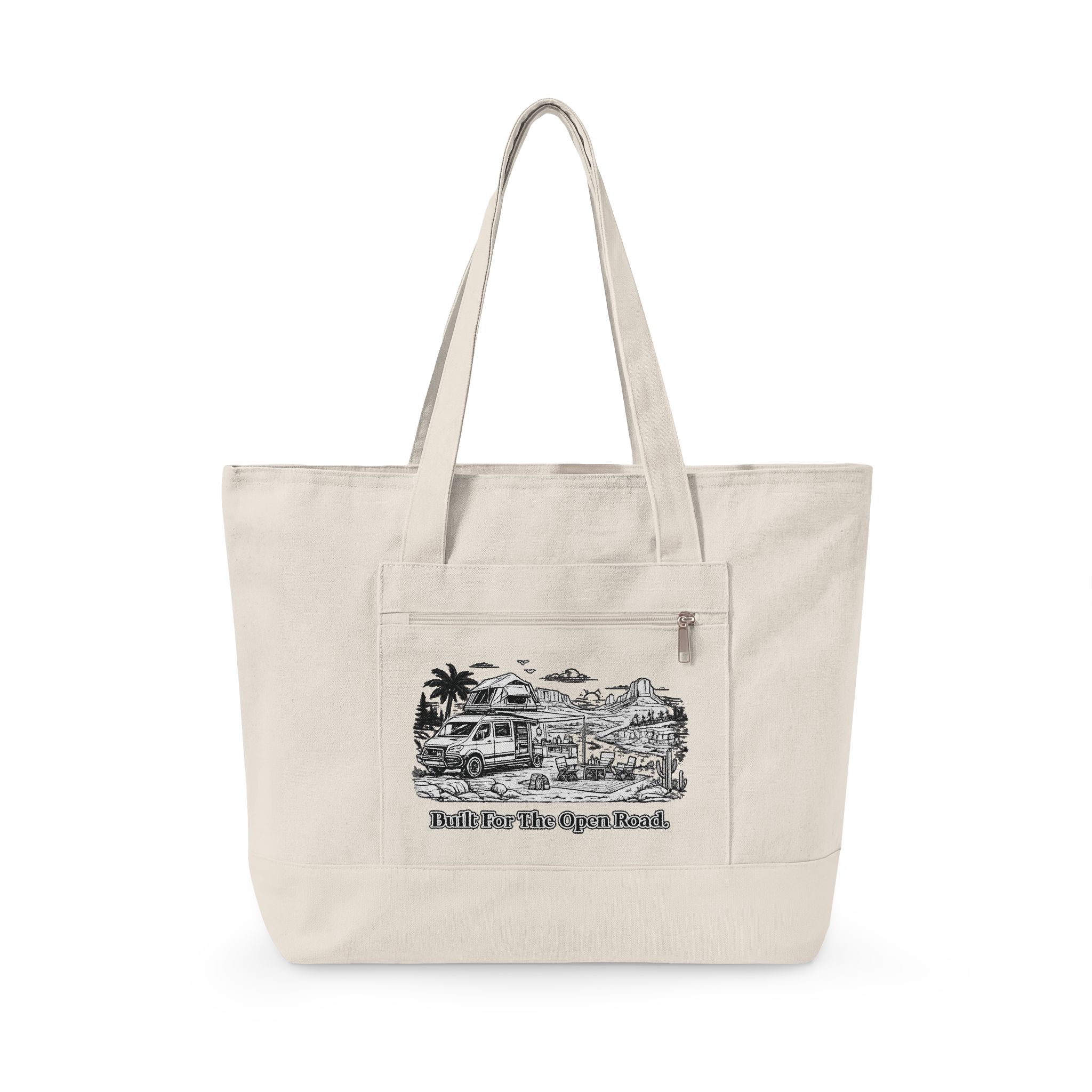 Zippered Canvas Tote — "Built For the Open Road" (Design Minimal-Line)
