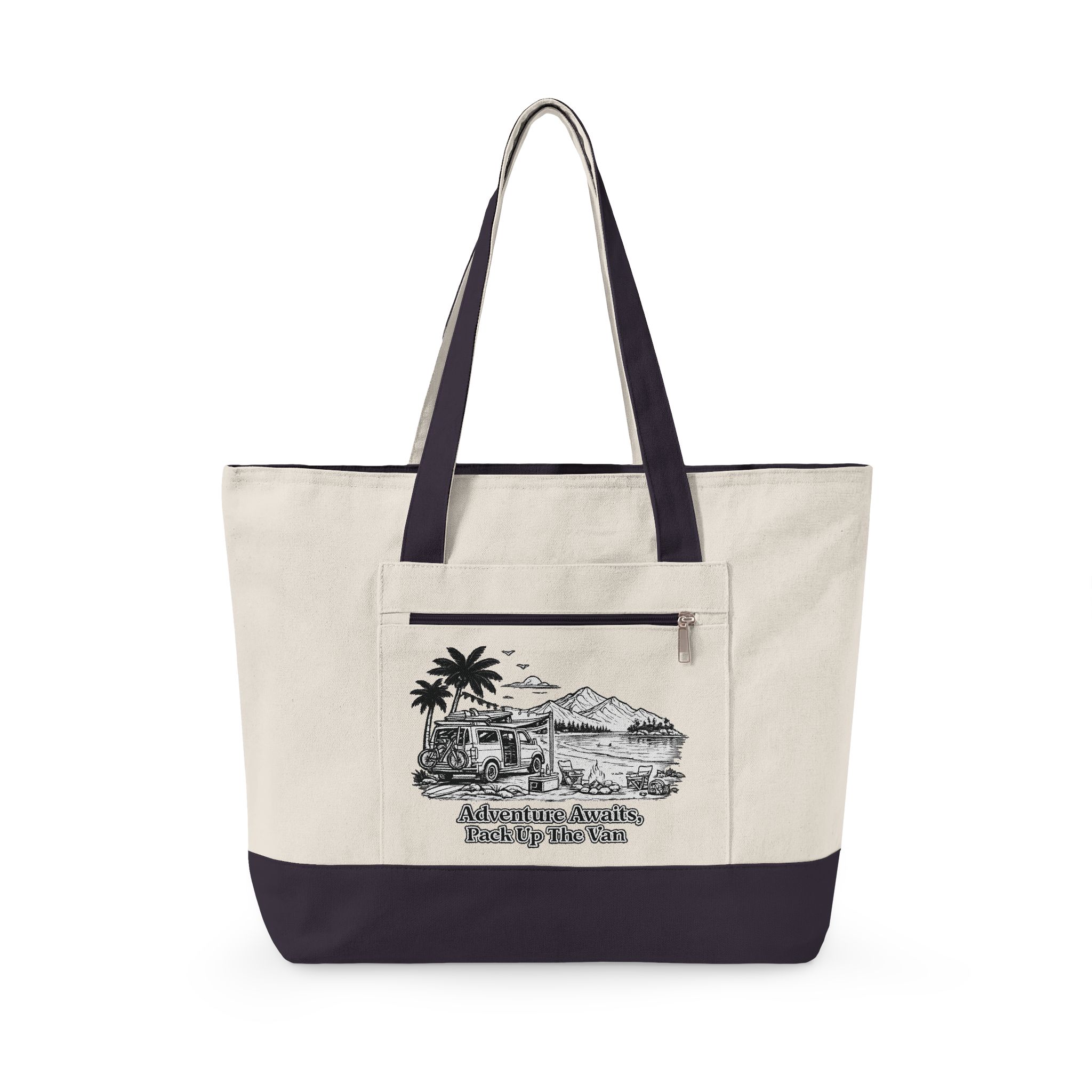5497228333148211886_2048.jpeg Zippered Canvas Tote — "Adventure Awaits" (Design Minimal-Line)