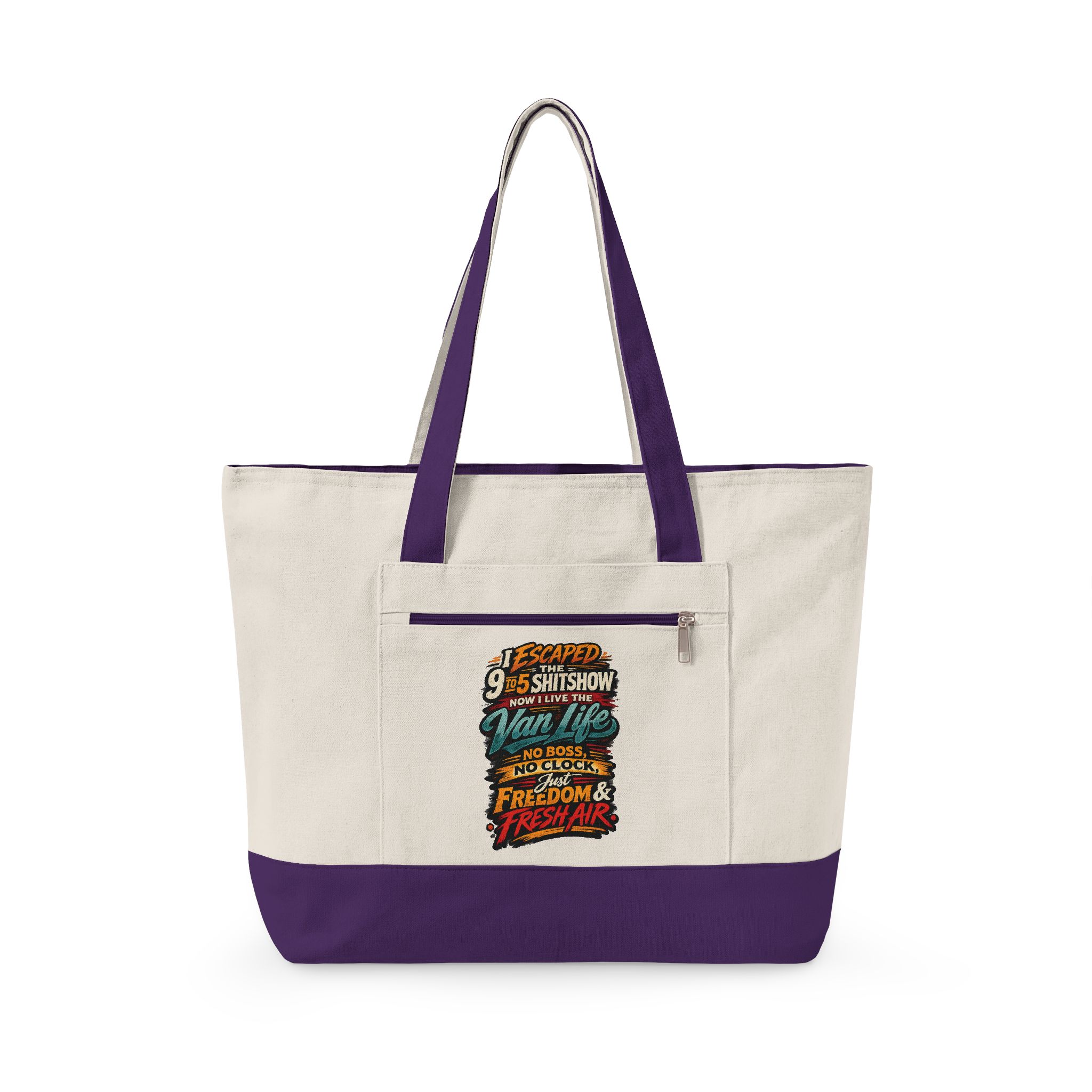 5556487924913054249_2048.jpeg Zippered Canvas Tote — "I Escaped The 9 To 5" (Design F**K-Line)