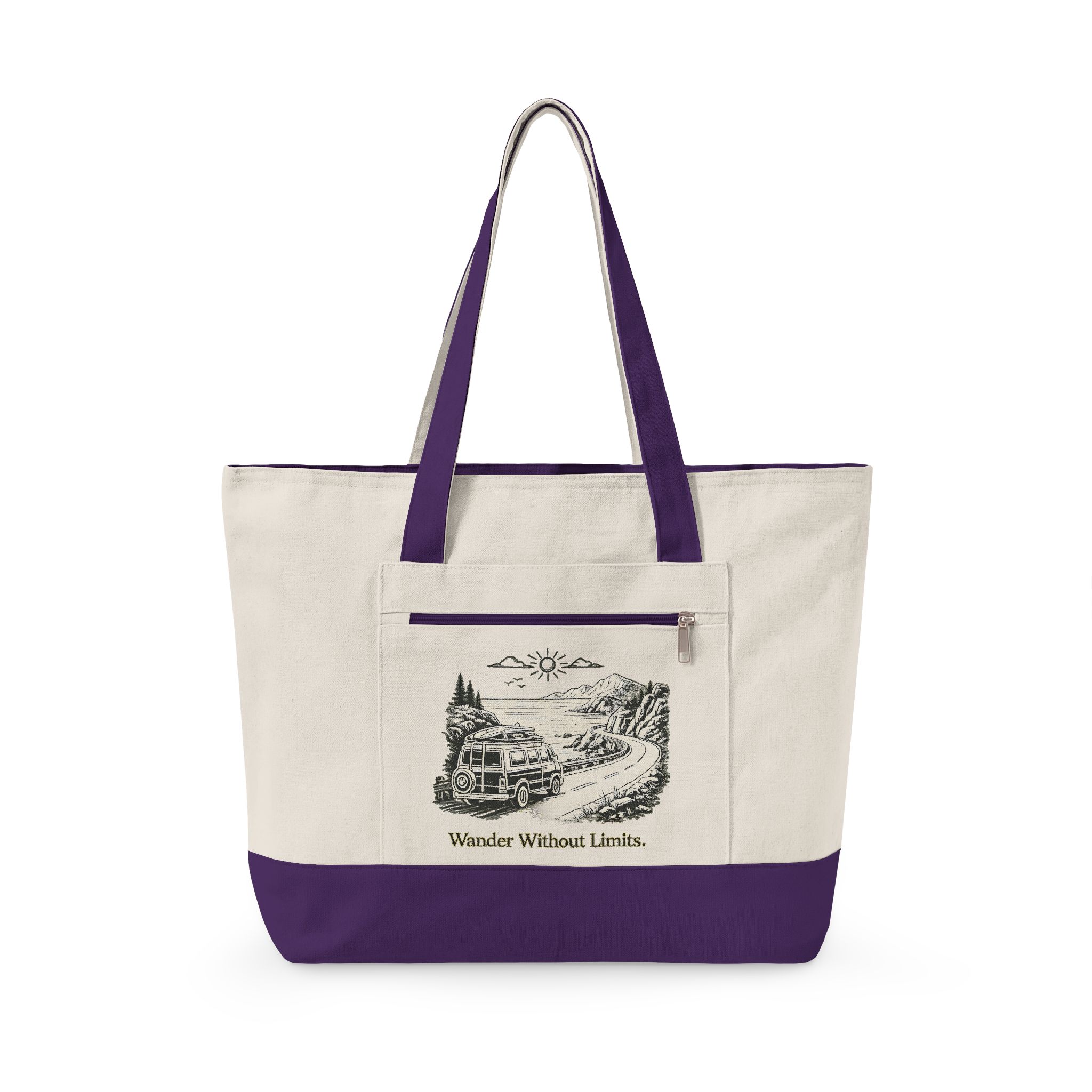 5623946620757062095_2048.jpeg Zippered Canvas Tote — "Wander Whitout Limits" (Design Minimal-Line)