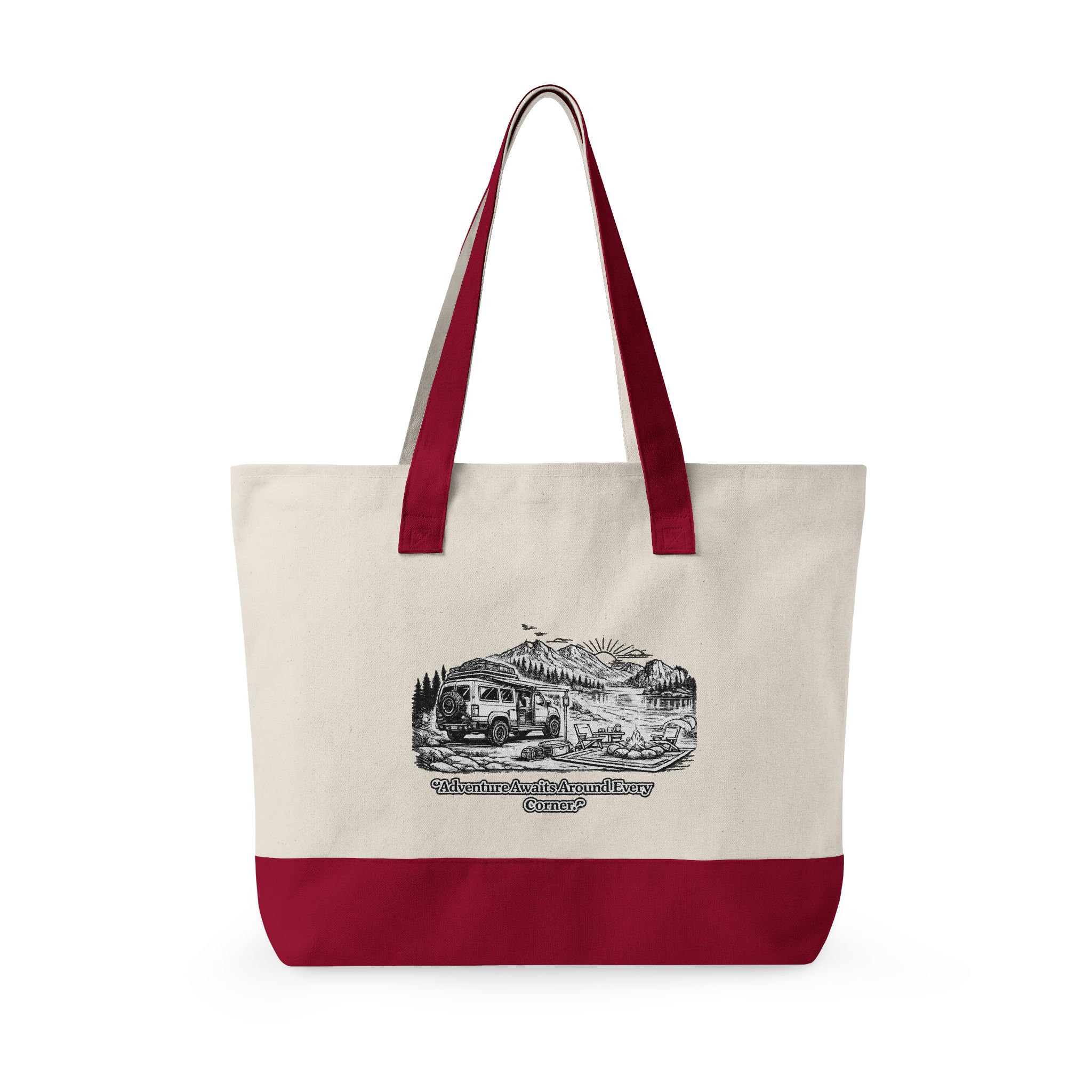 5703784337269436985_2048.jpeg Zippered Canvas Tote — "Adventure Awaits Around Every Corner" (Design Minimal-Line)