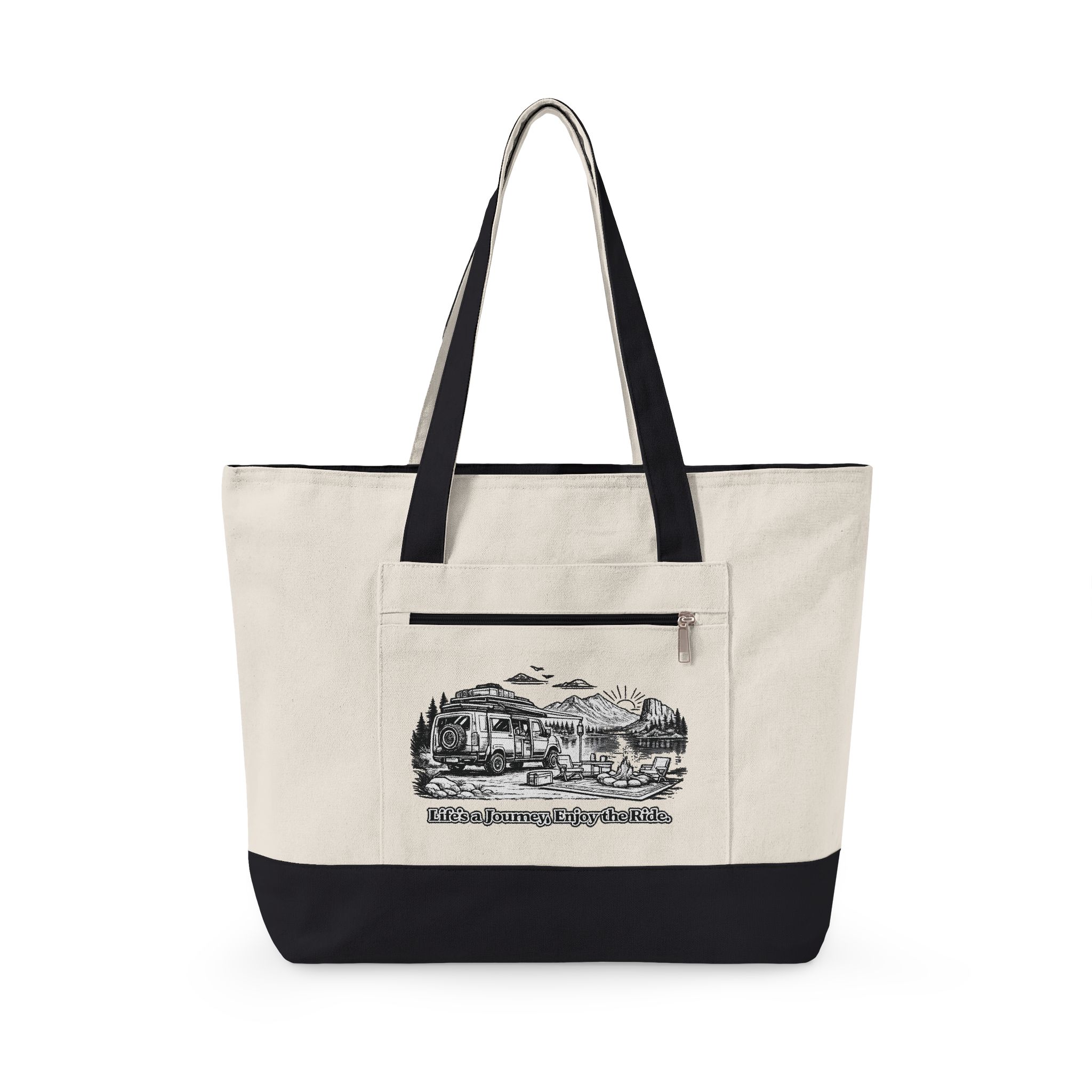 Zippered Canvas Tote — "Lifes A Journey" (Design Minimal-Line)