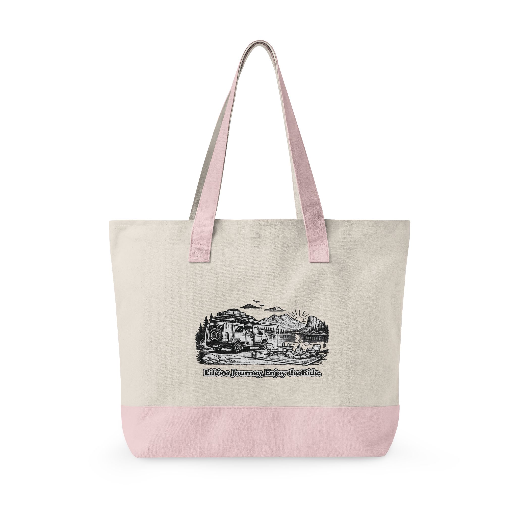 Zippered Canvas Tote — "Lifes A Journey" (Design Minimal-Line)