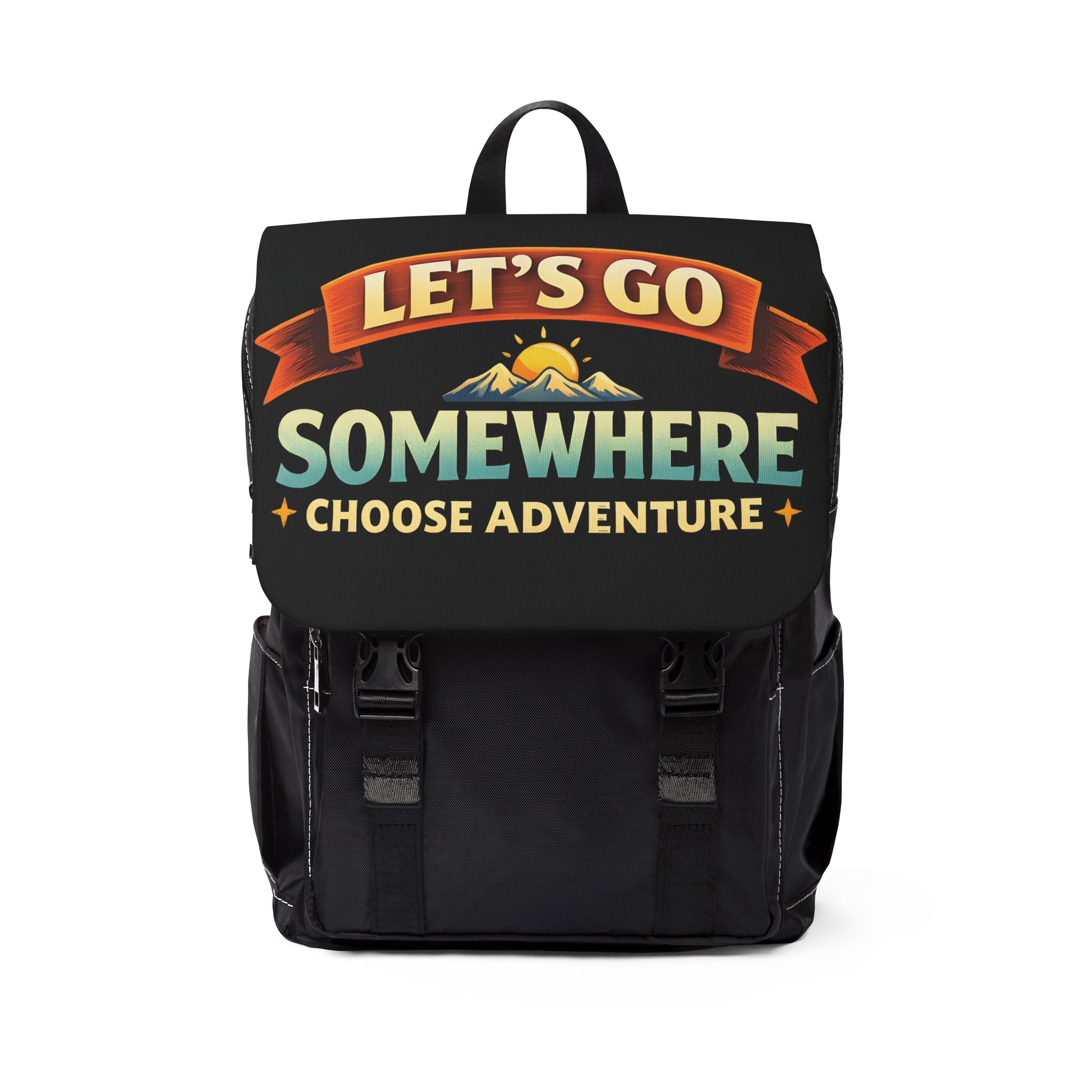 Unisex Casual Shoulder Backpack—"Lets Go Somewhere" Design Scenic-Line(Campervan)