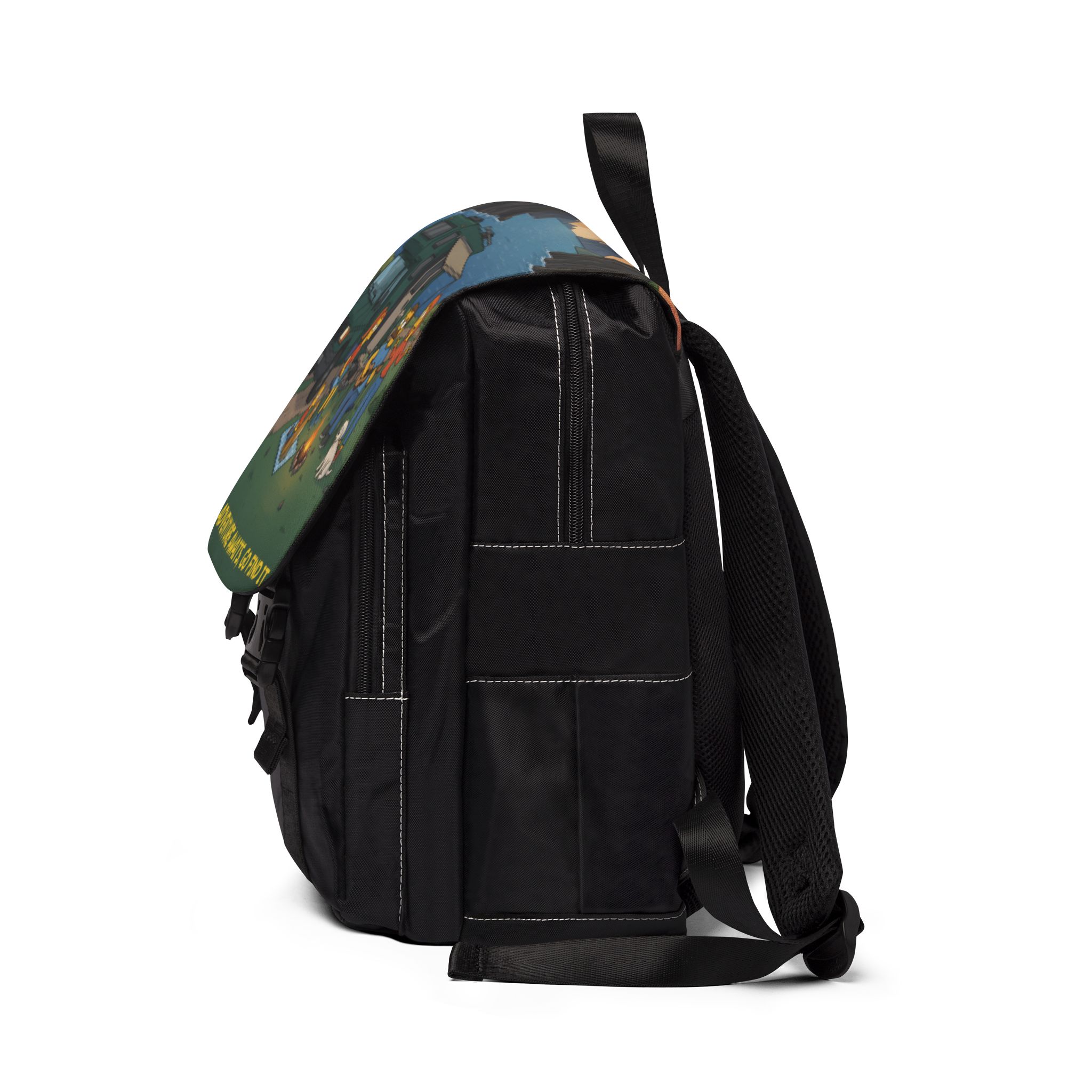 Unisex Casual Shoulder Backpack — "Adventure Awaits-Go Find It"" Design Sitcom-Line