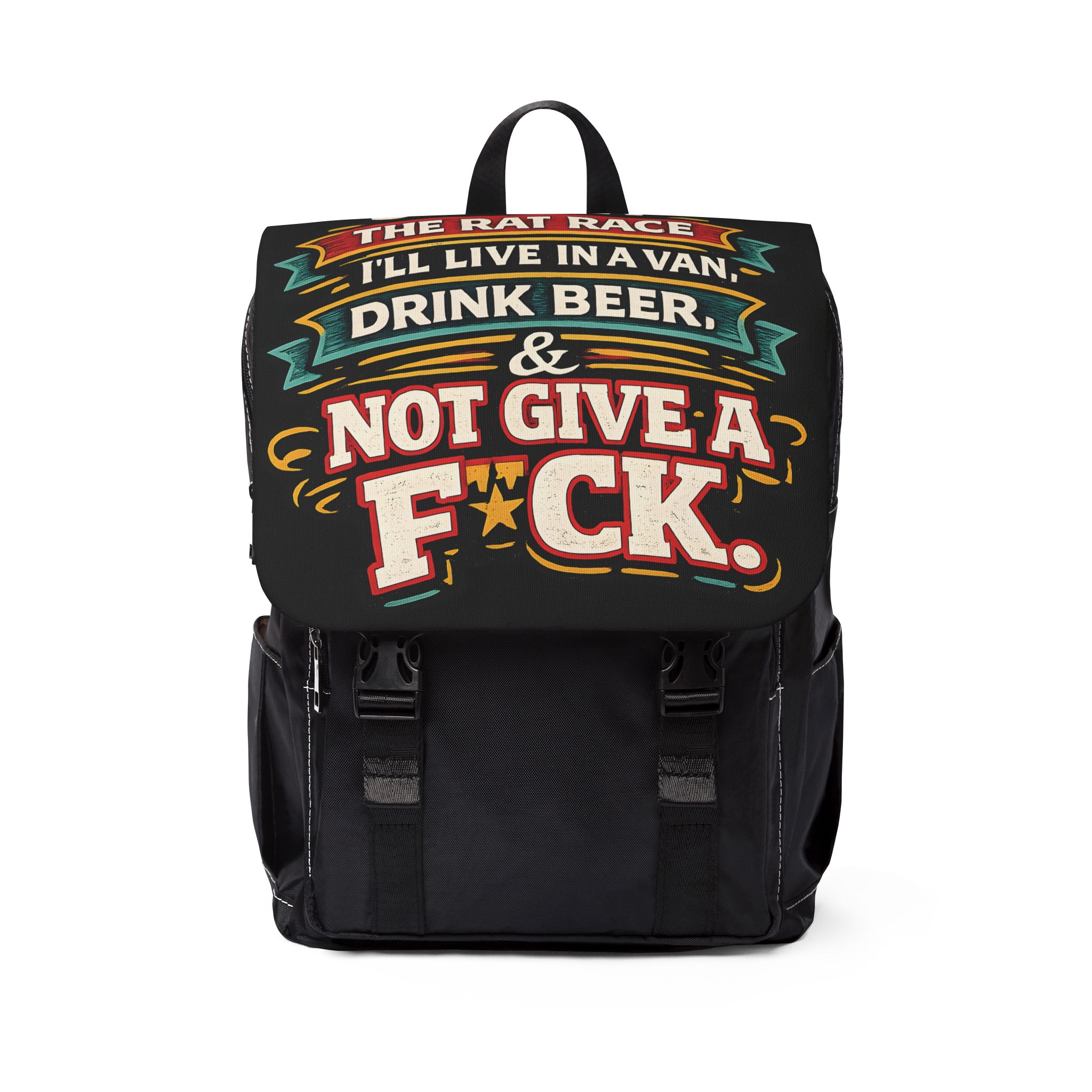 7572907309870903788_2048.jpeg Unisex Casual Shoulder Backpack — "Screw The Rat Race" Design F**K-Line