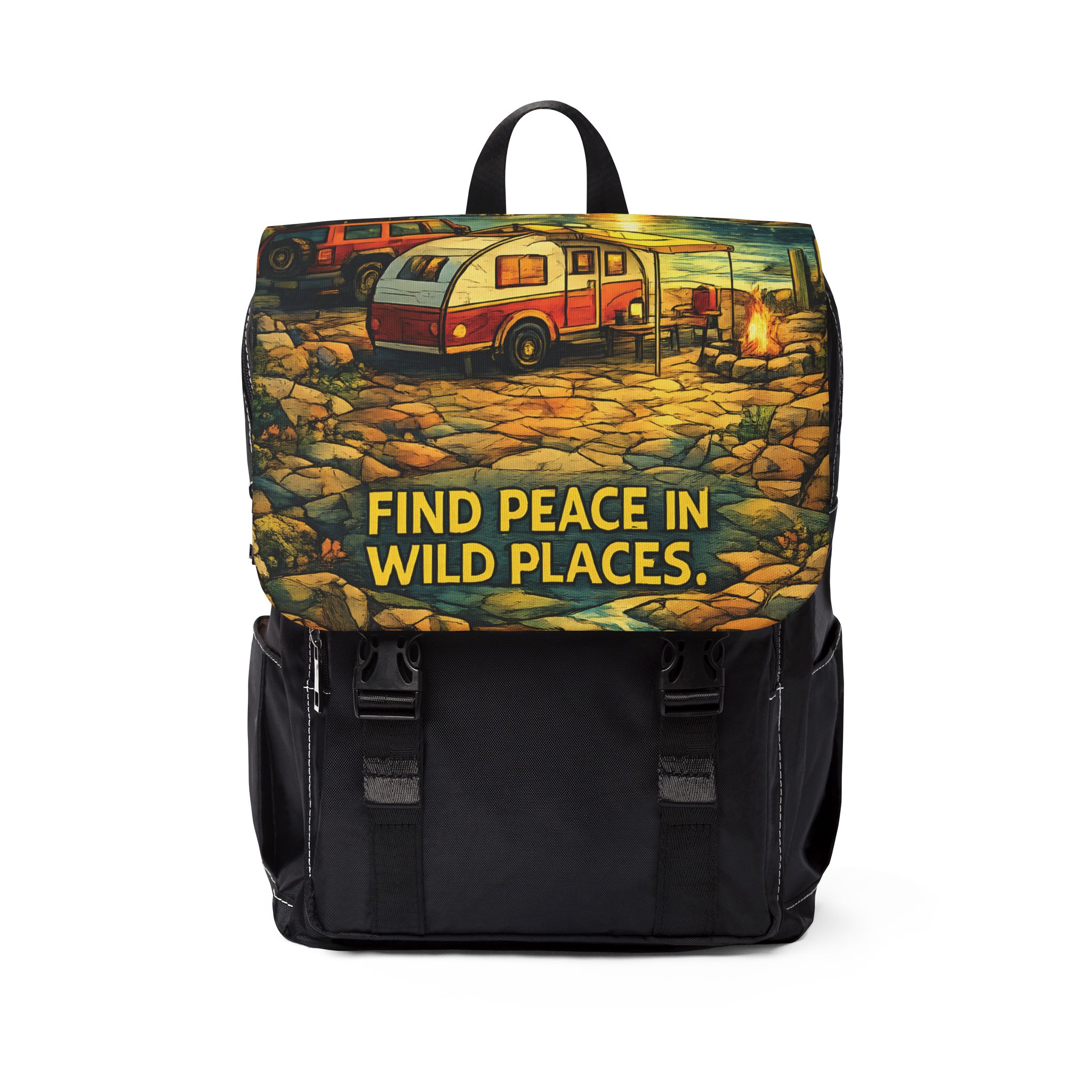 7647449476098795189_2048.jpeg Unisex Casual Shoulder Backpack — "Find Peace In Wild Places" Design Cubic-Line
