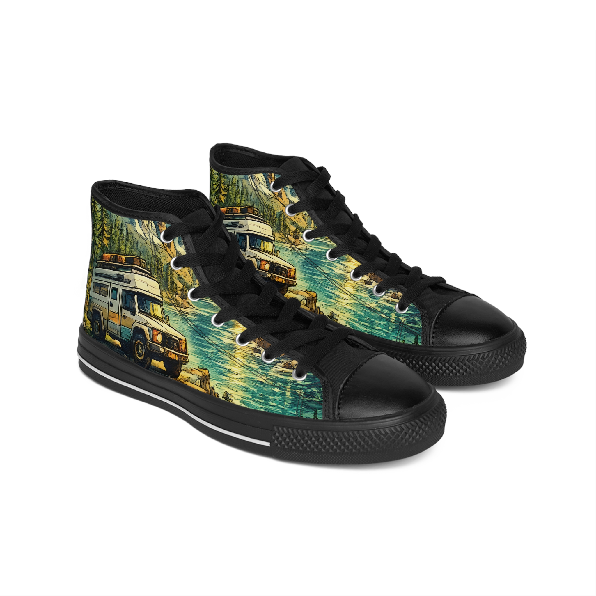 Men's High Top Sneakers — Vintage Roadtrip Shoes (Design Cubic-Line)