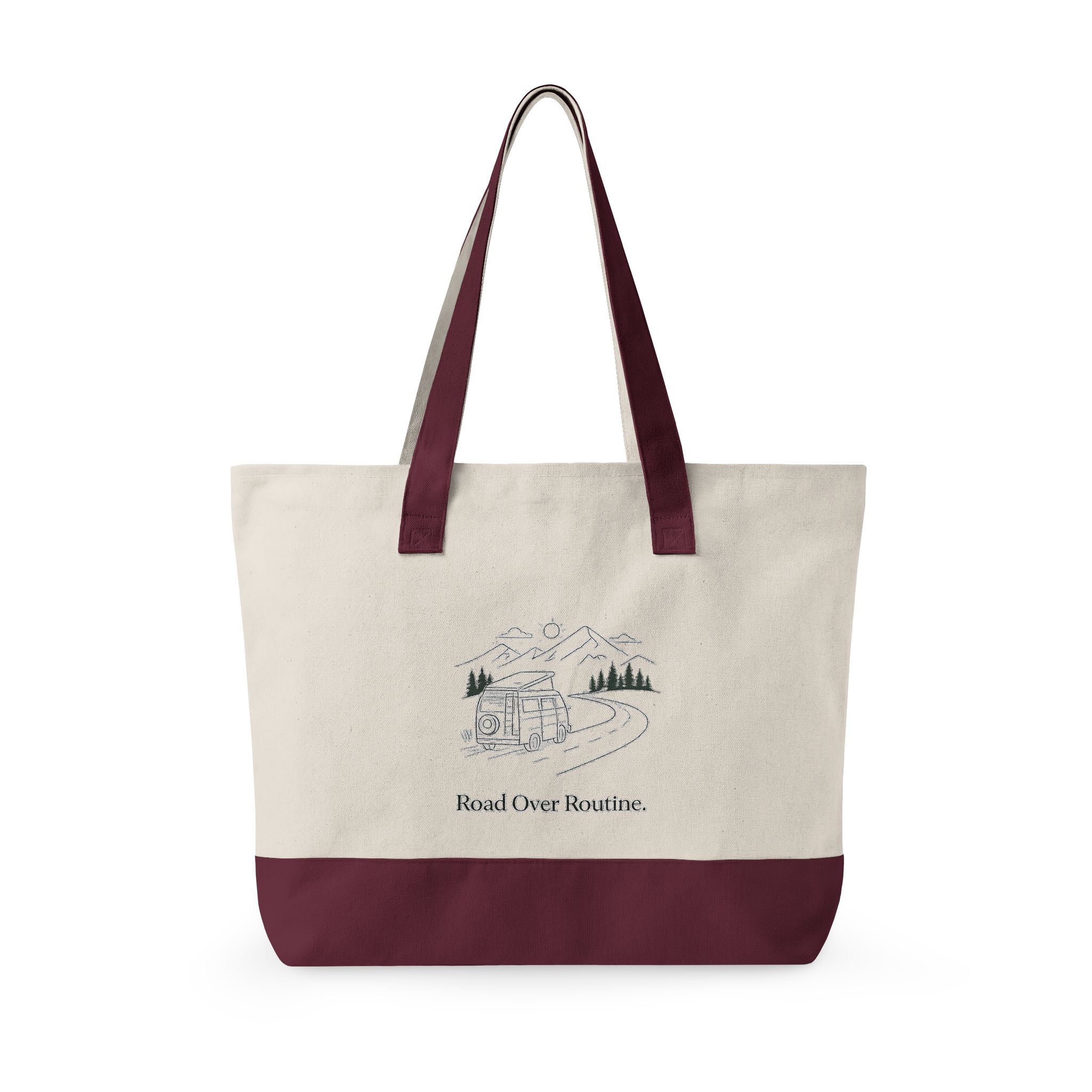 7680394964171331202_2048.jpeg Zippered Canvas Tote — "Road Over Routine" (Design Minimal-Line)