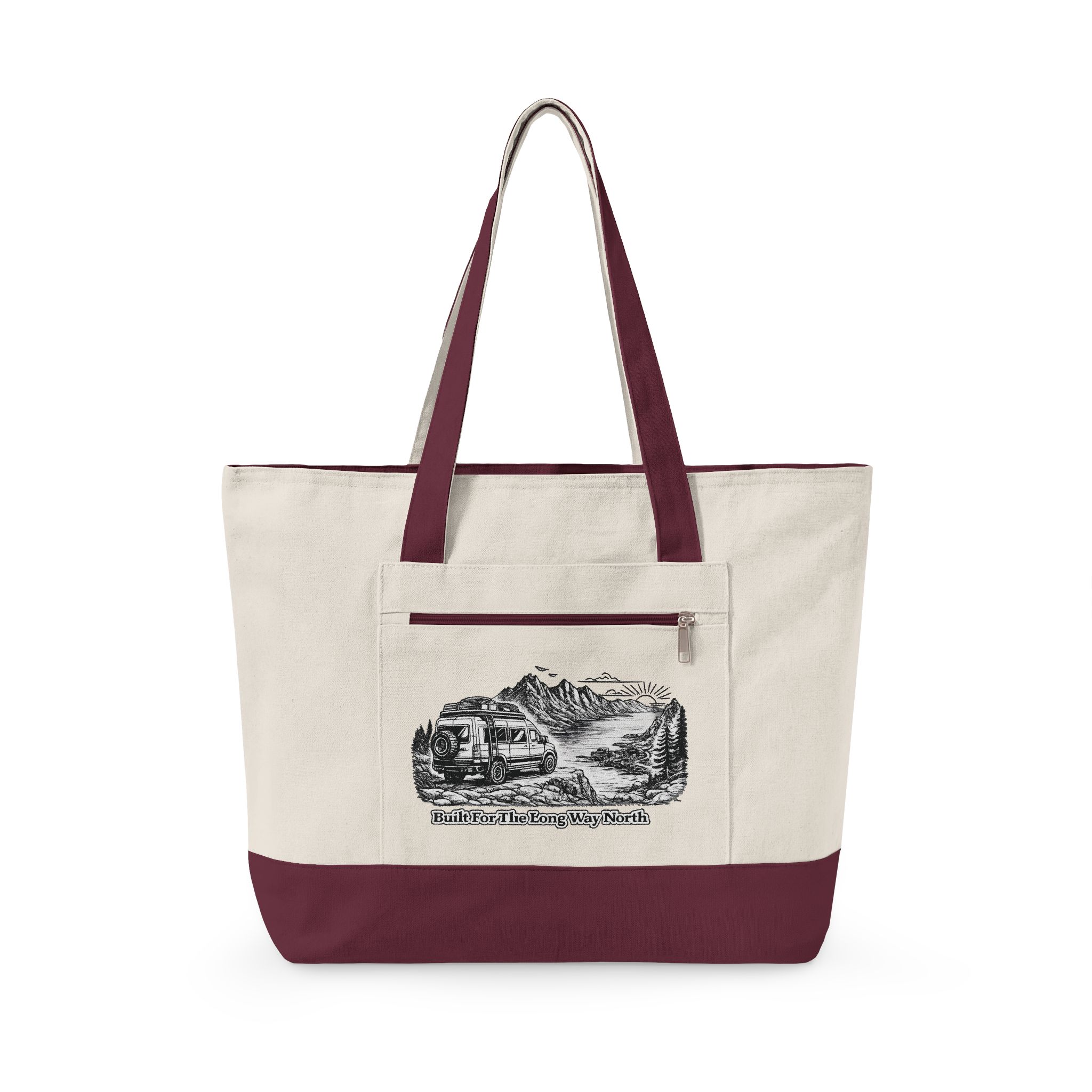 7772222596621023953_2048.jpeg Zippered Canvas Tote — "Build For The Long Way " (Design Minimal-Line)