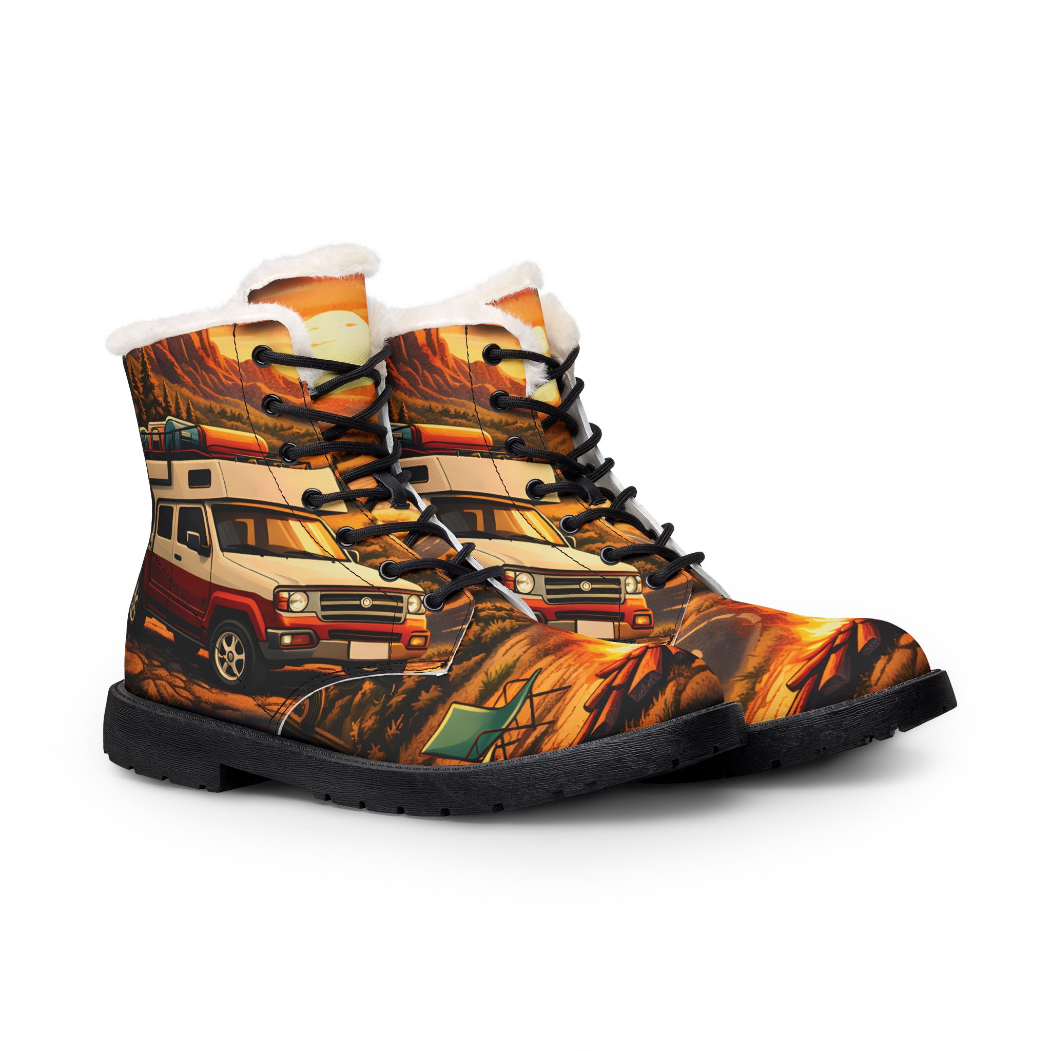 Men's Fur and Leather Boots — 4x4 Camper Print (Scenic-Line)