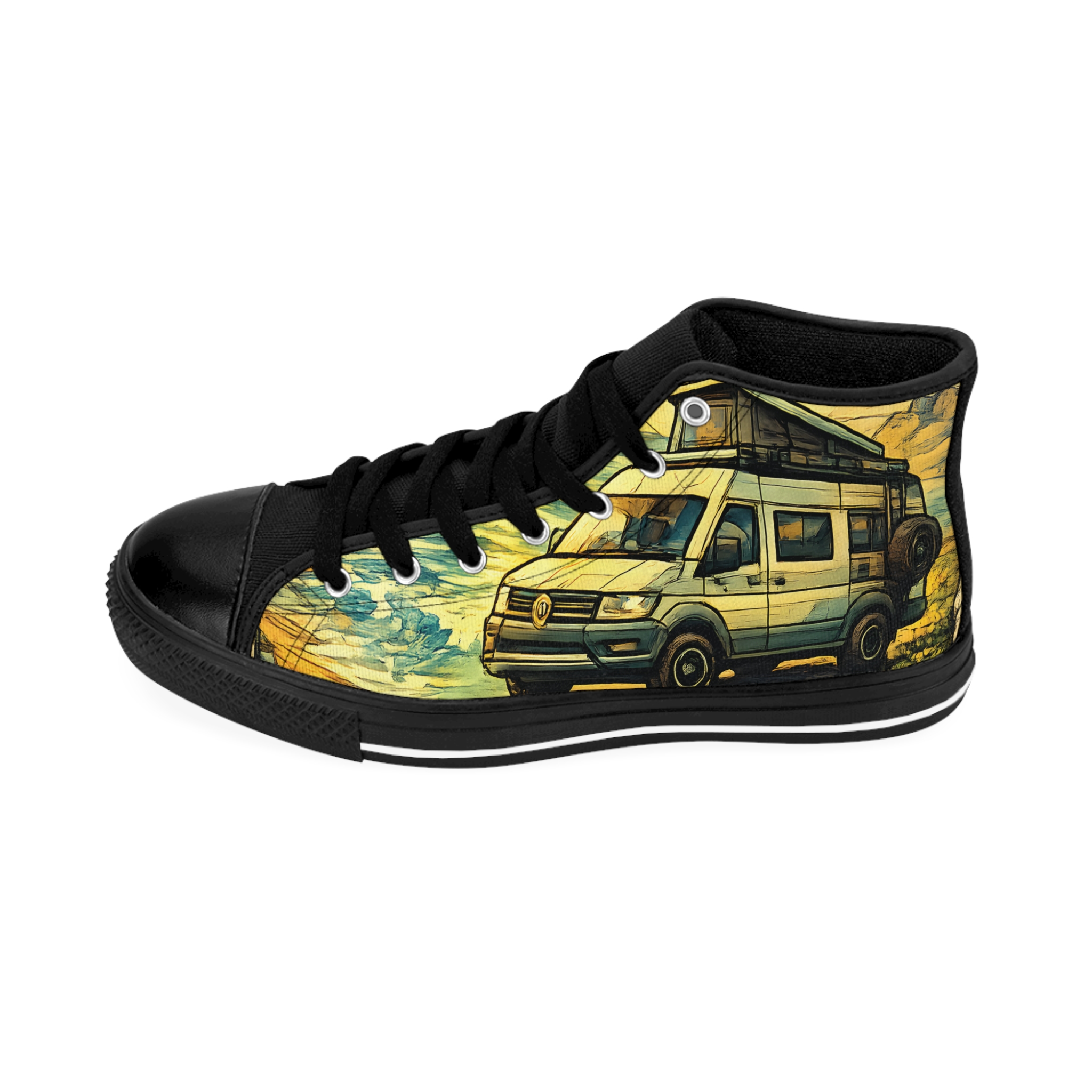 Men's High Top Sneakers — VW Roadtrip Shoes (Design Cubic-Line)