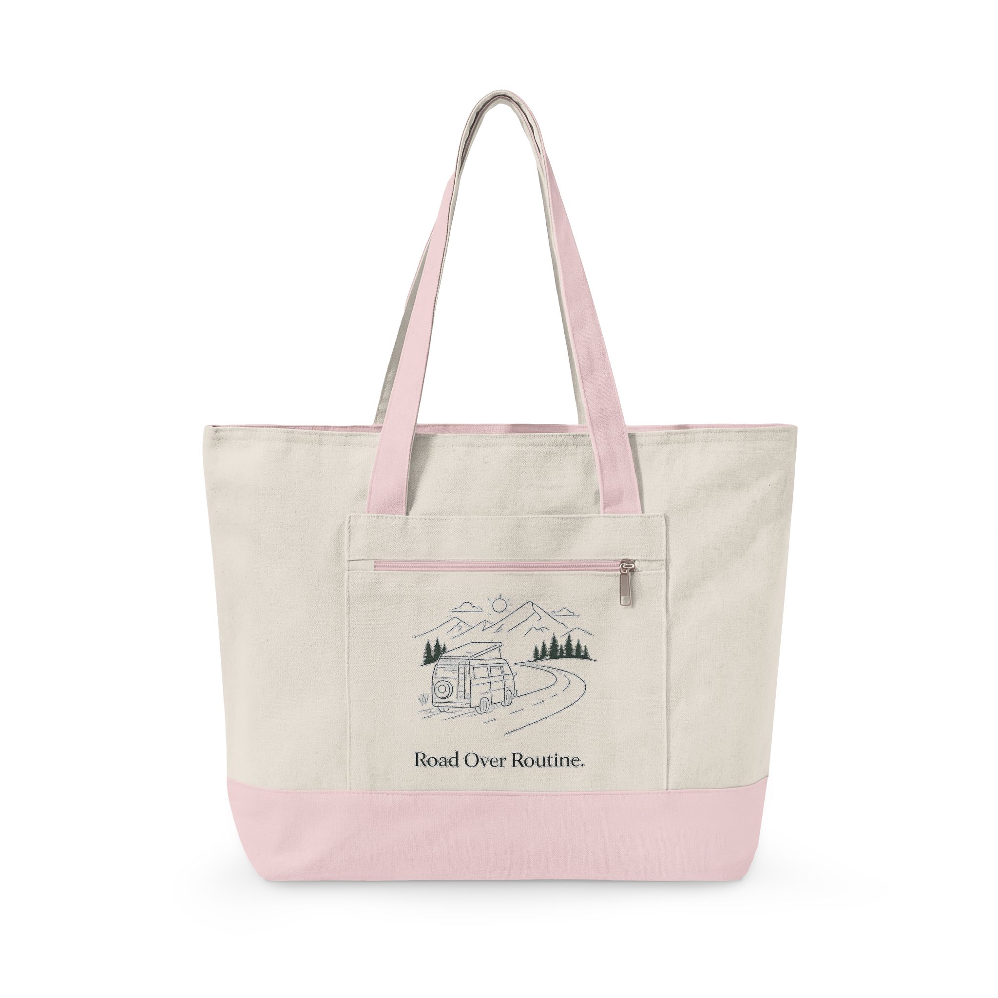 7972197228315978334_2048.jpeg Zippered Canvas Tote — "Road Over Routine" (Design Minimal-Line)