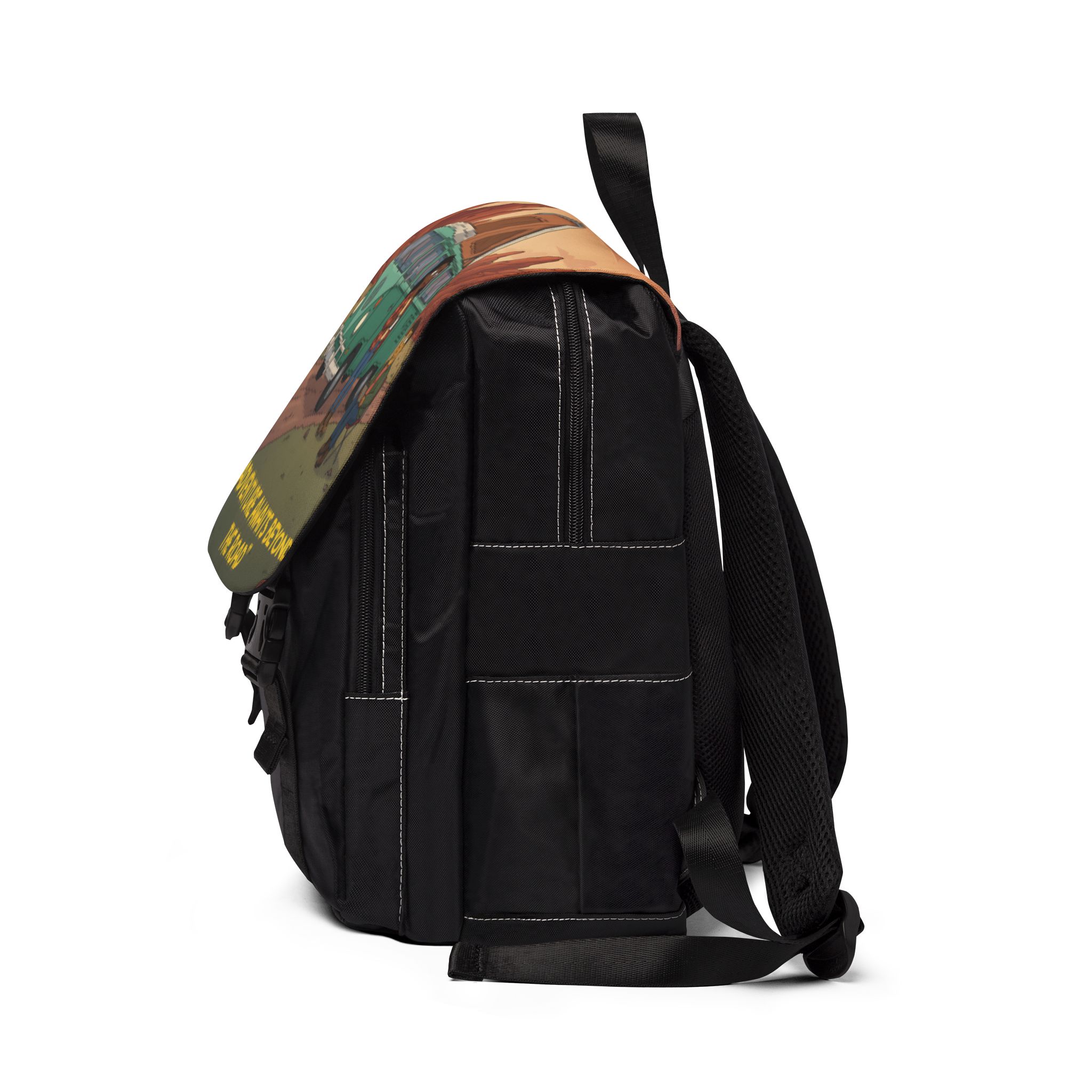 Unisex Casual Shoulder Backpack — "Adventure Awaits Beyond The Road" Design Sitcom-Line