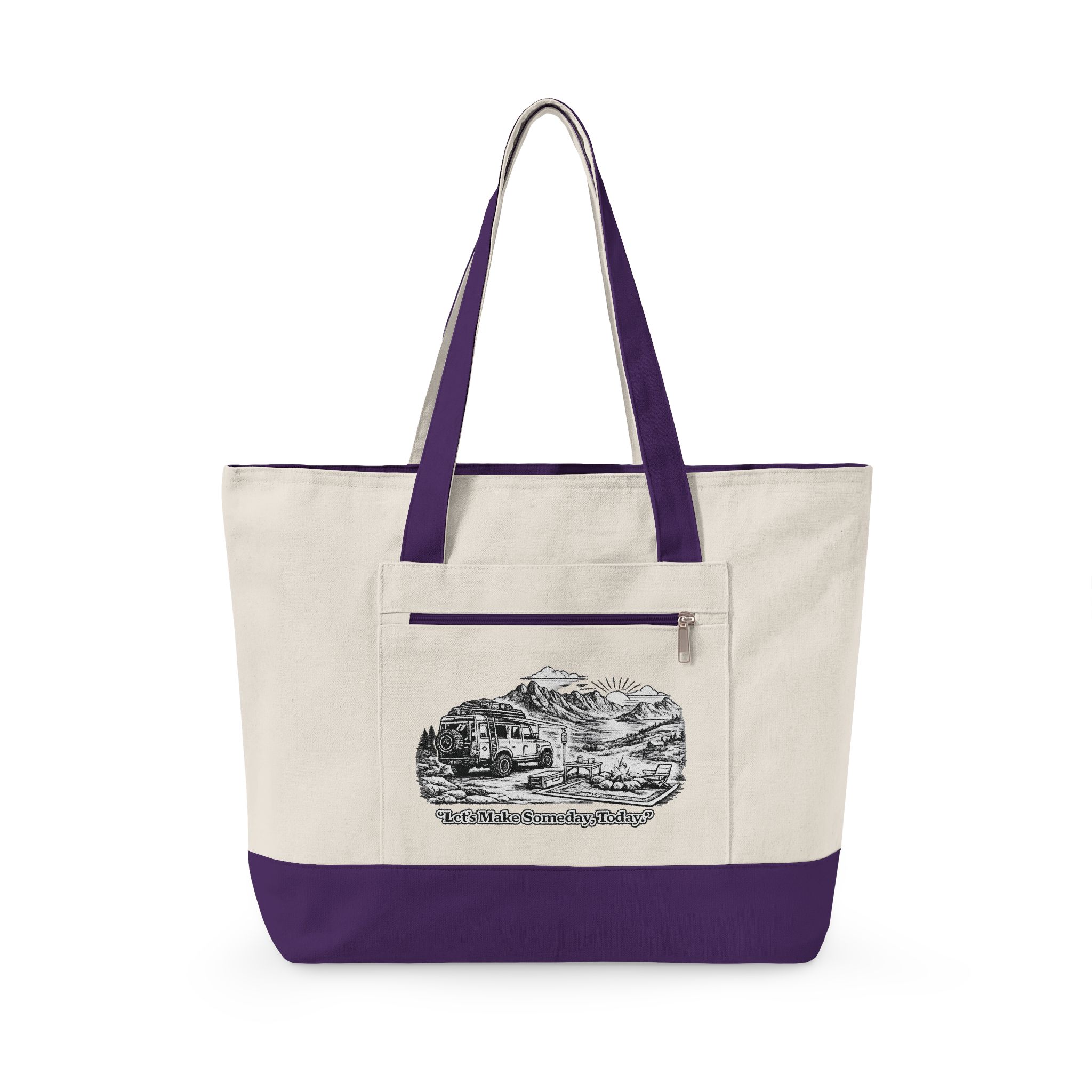 Zippered Canvas Tote — "Lets Make Some Day, Today" (Design Minimal-Line)