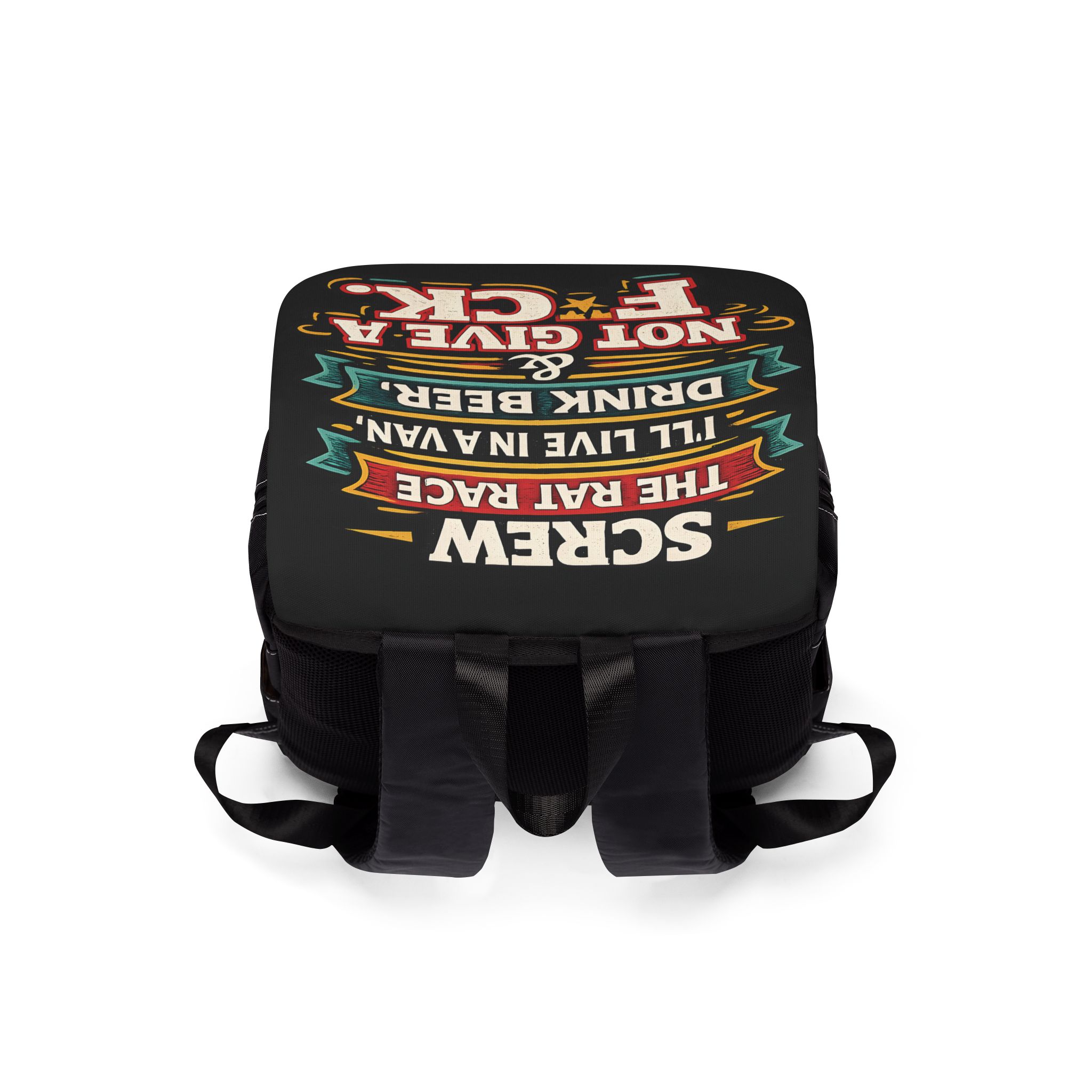 853685665145843105_2048.jpeg Unisex Casual Shoulder Backpack — "Screw The Rat Race" Design F**K-Line