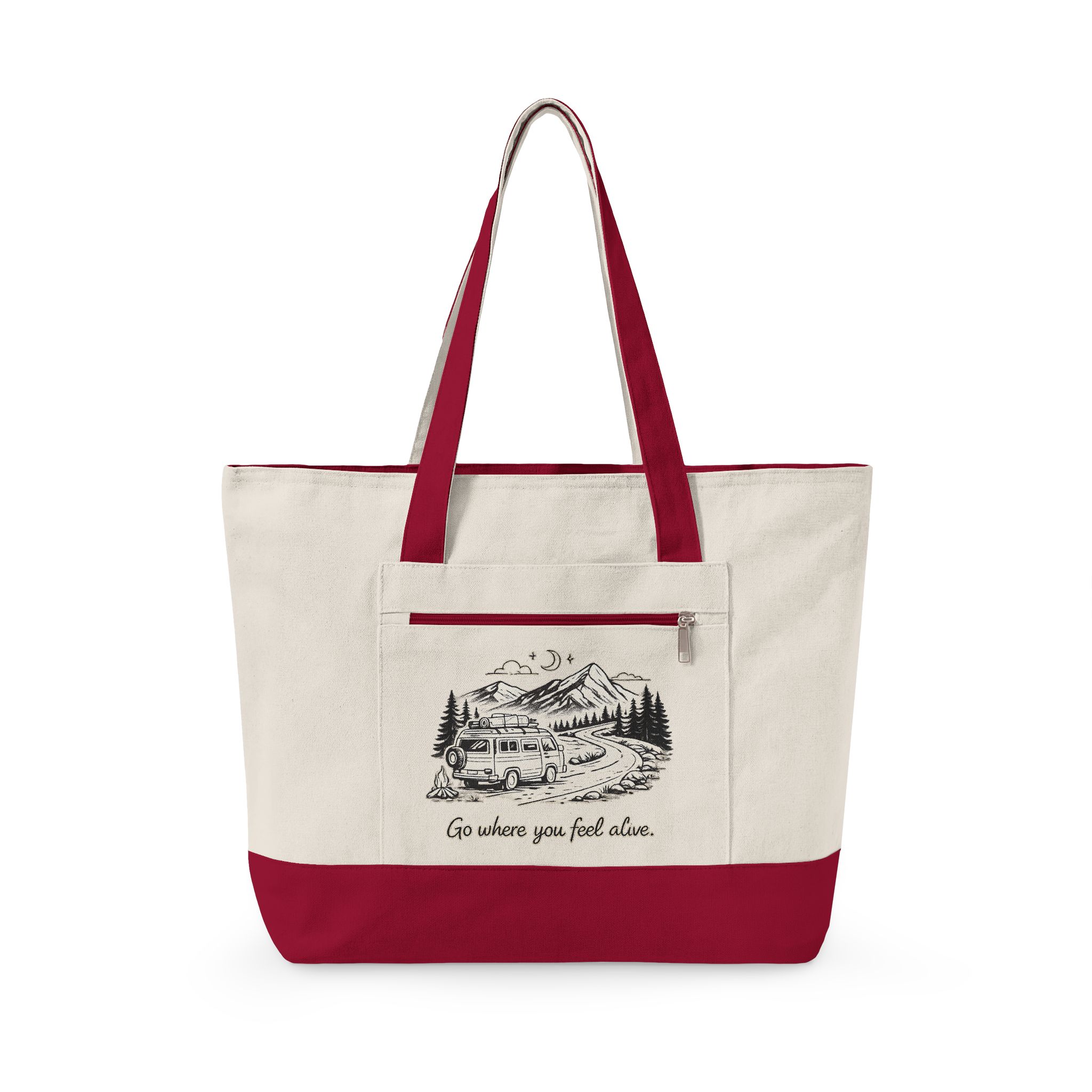 8622065956450302310_2048.jpeg Zippered Canvas Tote — "Go Where You Feel Alive" (Design Minimal-Line)