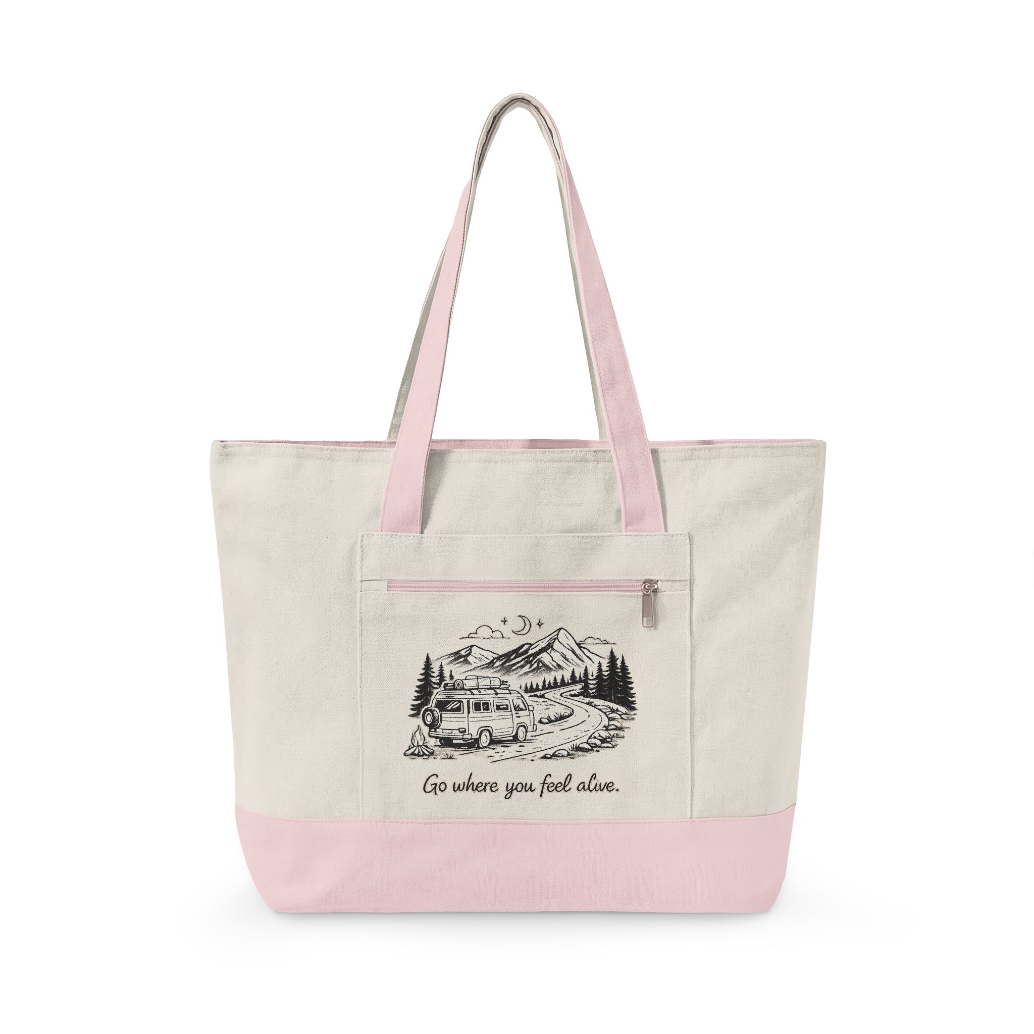 8622853601991484314_2048.jpeg Zippered Canvas Tote — "Go Where You Feel Alive" (Design Minimal-Line)