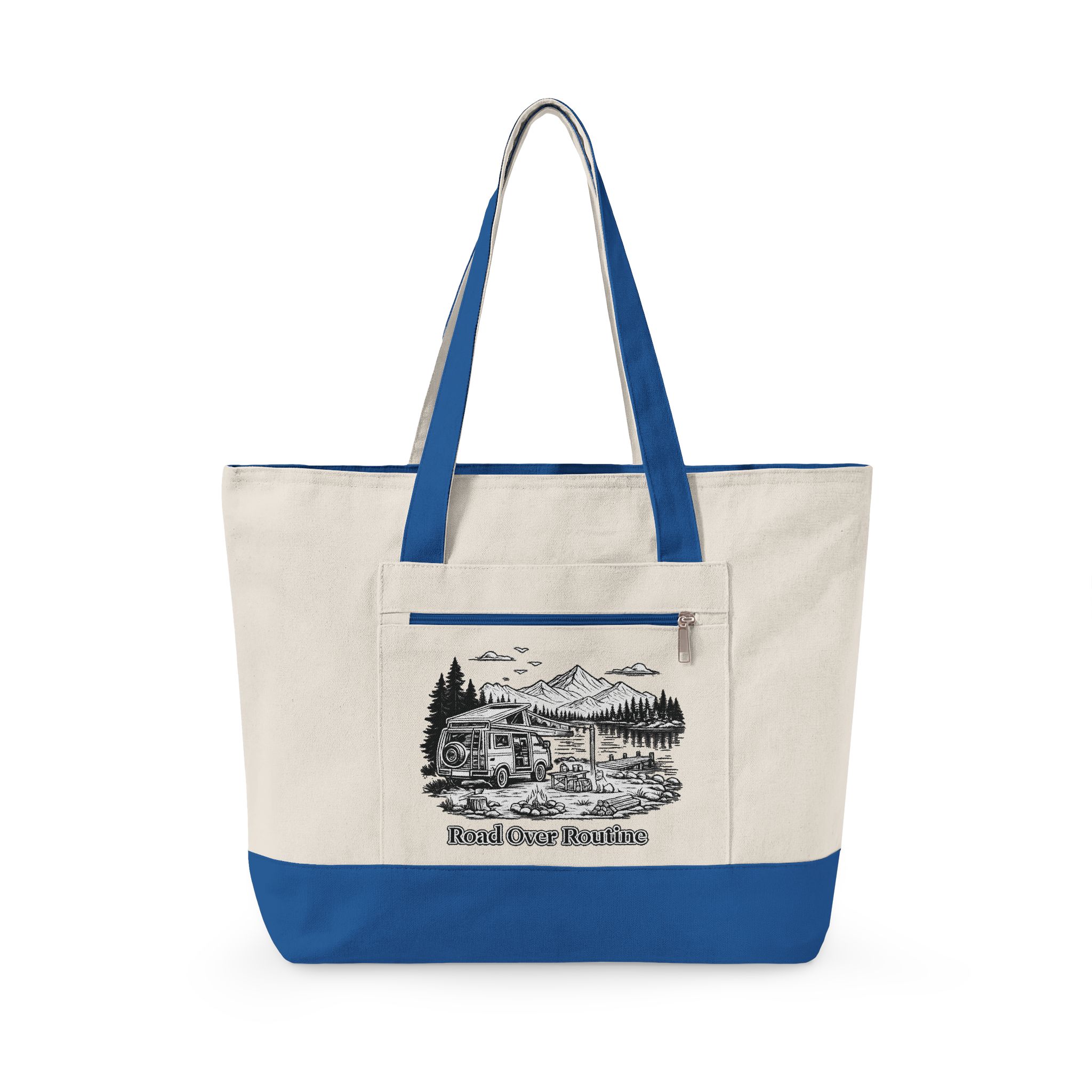 8687610127792774035_2048.jpeg Zippered Canvas Tote — "Road Over Routine" (Design Minimal-Line)