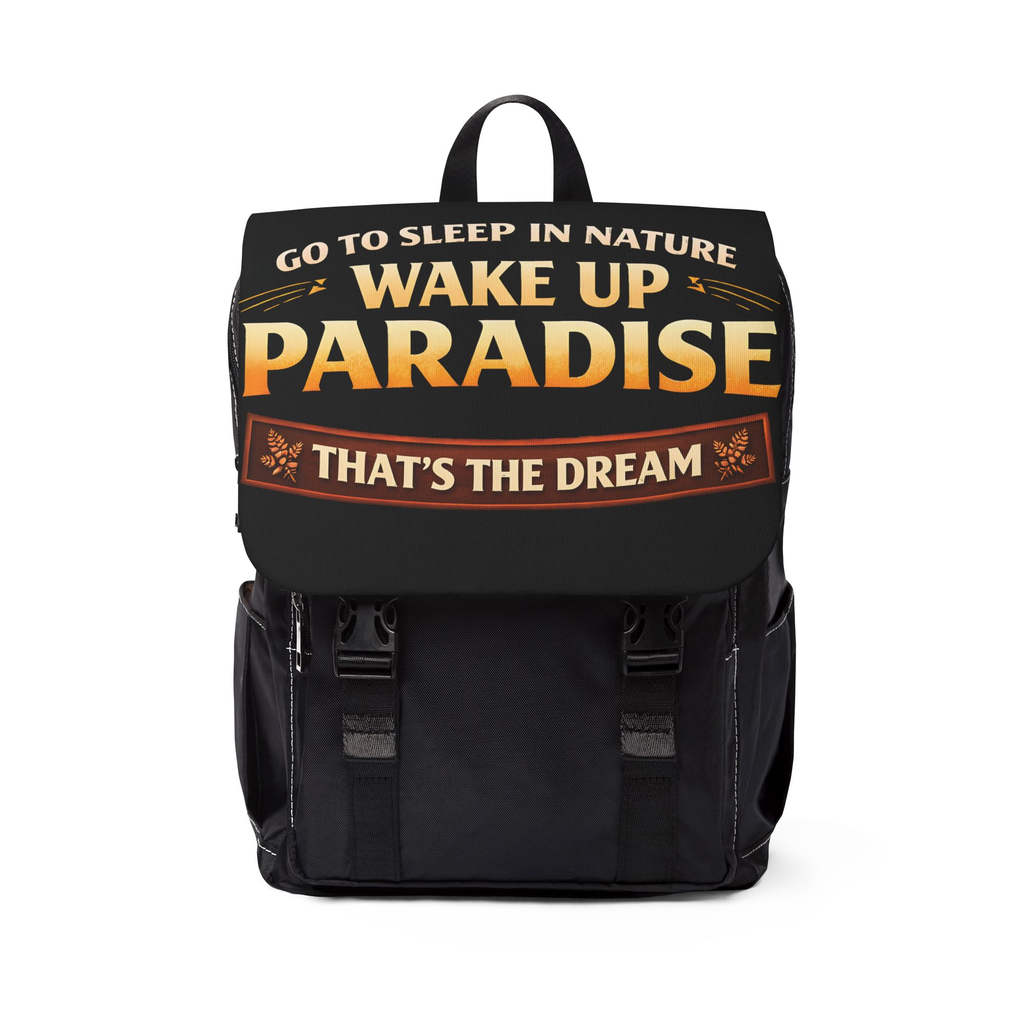 Unisex Casual Shoulder Backpack—"Go Sleep Nature-Wake Up Paradise" Design Scenic-Line(Campervan)