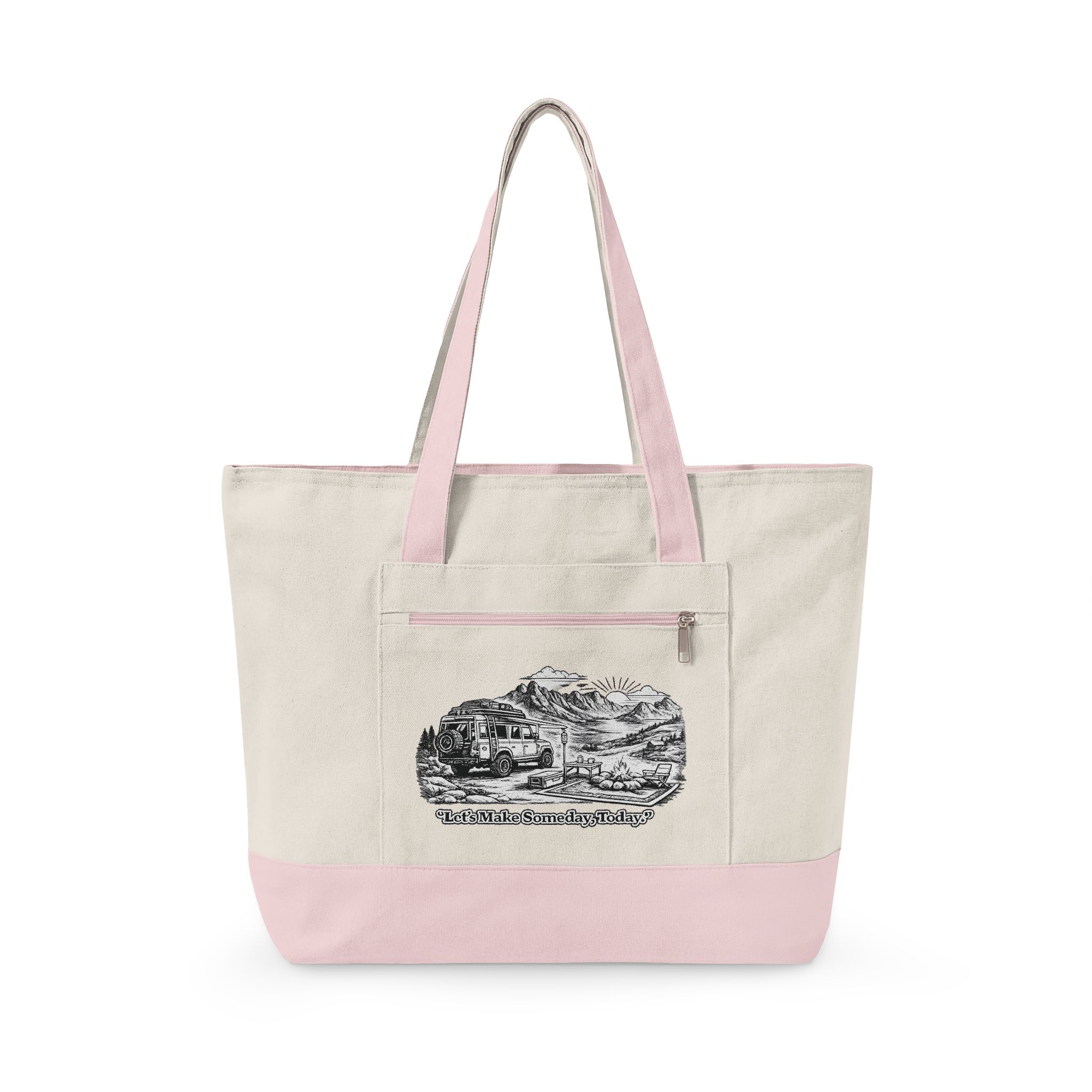 Zippered Canvas Tote — "Lets Make Some Day, Today" (Design Minimal-Line)