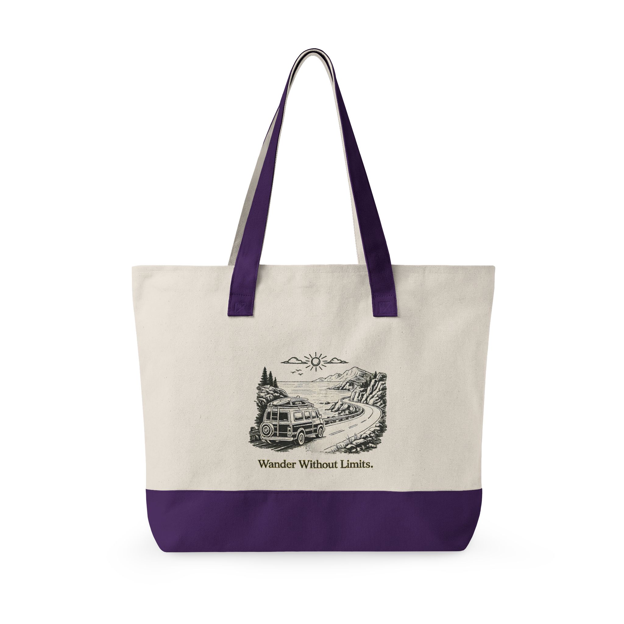 9098446249647500036_2048.jpeg Zippered Canvas Tote — "Wander Whitout Limits" (Design Minimal-Line)