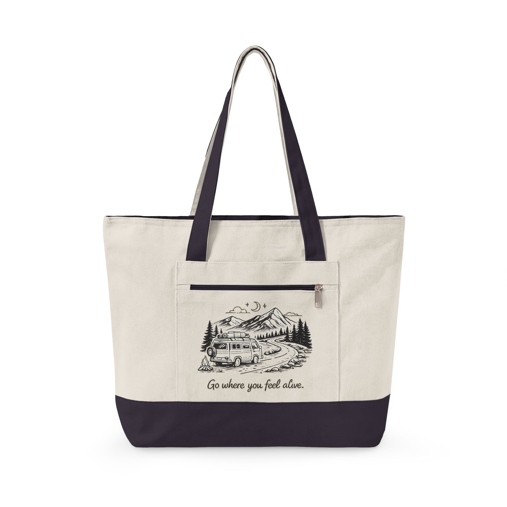 9279892113945242770_2048.jpeg Zippered Canvas Tote — "Go Where You Feel Alive" (Design Minimal-Line)