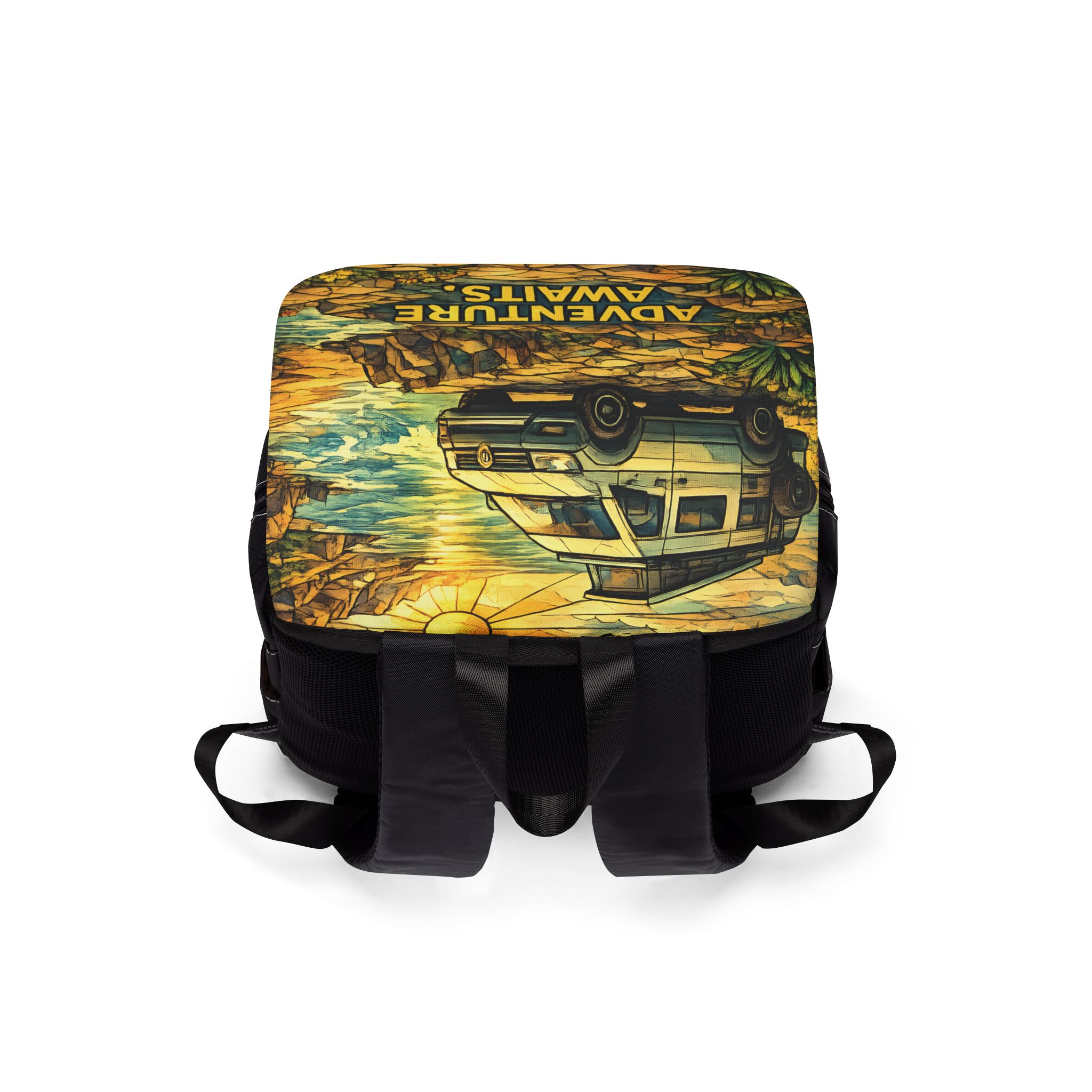 Unisex Casual Shoulder Backpack — "Adventure Awaits" Design Cubic-Line