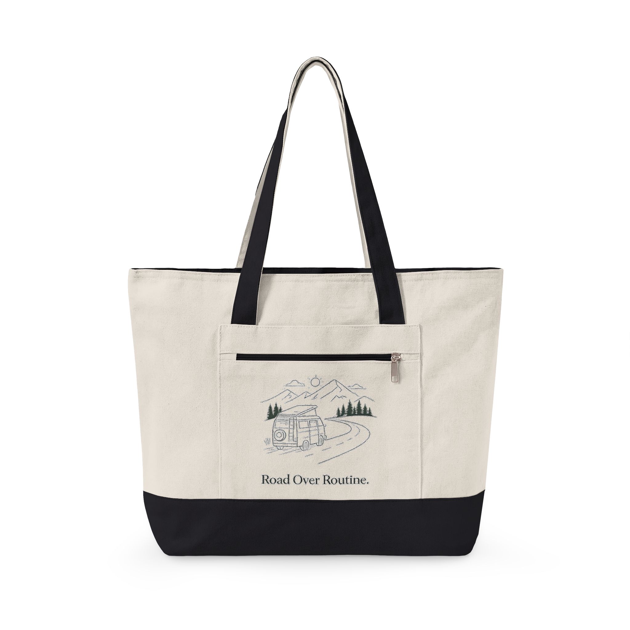 9806011582803768824_2048.jpeg Zippered Canvas Tote — "Road Over Routine" (Design Minimal-Line)
