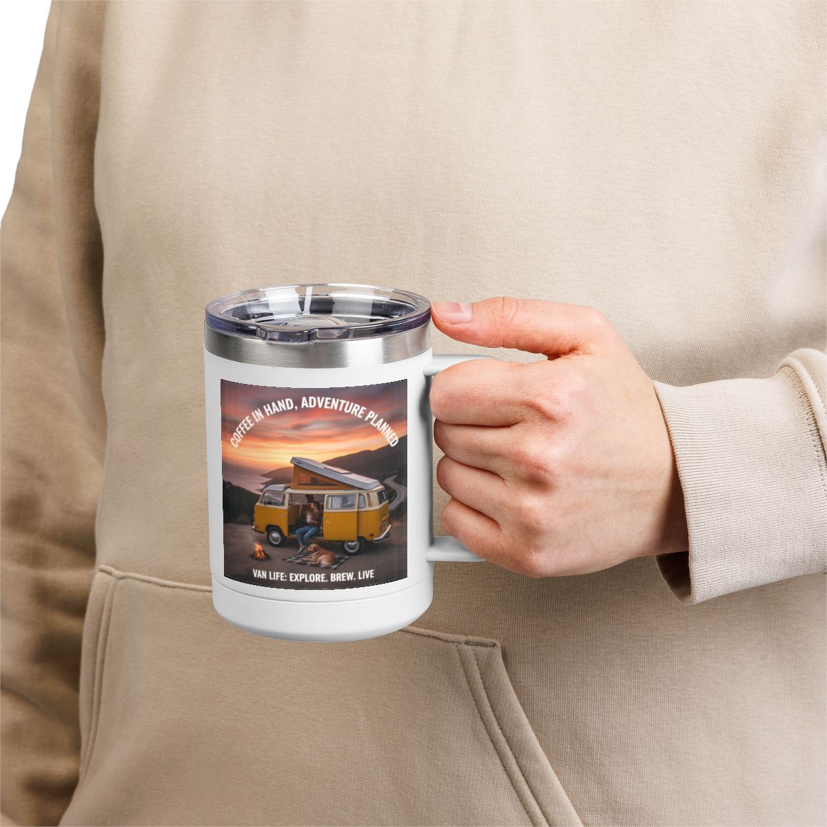 Coffee Mug Tumbler, 15oz — "Coffee in Hand, Adventure Planned"