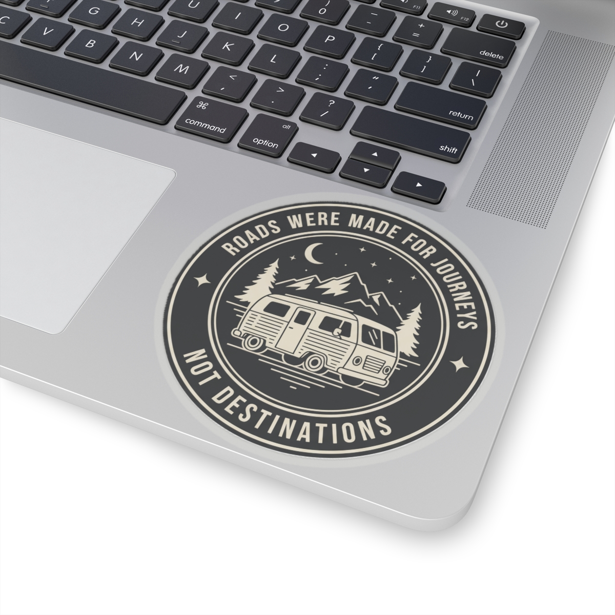 Round Sticker — "Adventure Awaits-Go Where You Feel Most Alive" Camper Van Decal