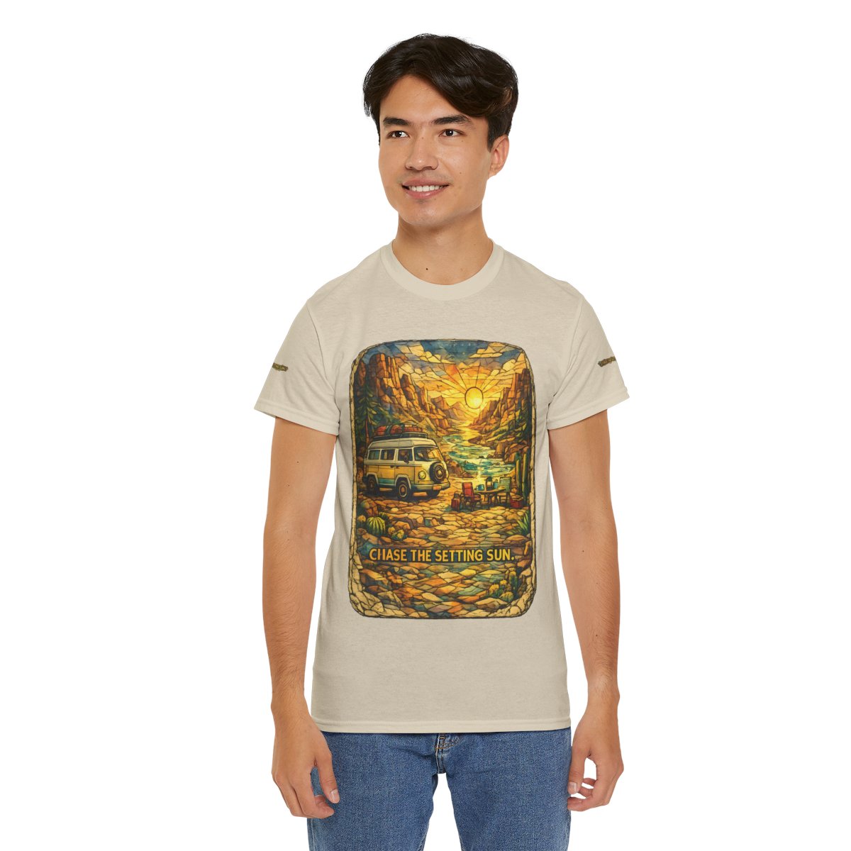 T-Shirts-m Crewneck Sweatshirt - "Adventure Awaits On The Road Again" Vintage Camper Van
