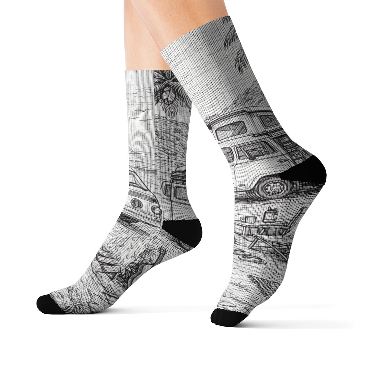 socks Sublimation Socks — Retro Camper Roadtrip Crew Socks