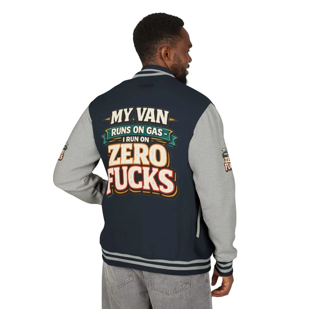 Unisex Heavyweight Letterman Jacket — "My Van Runs On Gas" Design F**K-Line