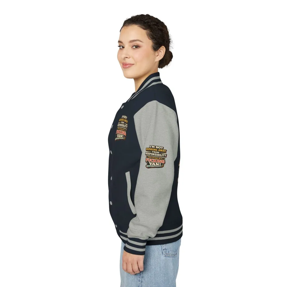 Unisex Heavyweight Letterman Jacket — "I`m Not running Away" Design F**K-Line