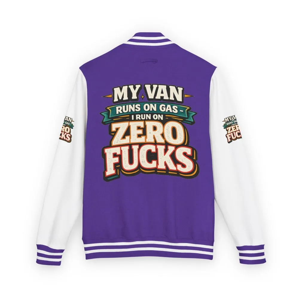 Unisex Heavyweight Letterman Jacket — "My Van Runs On Gas" Design F**K-Line