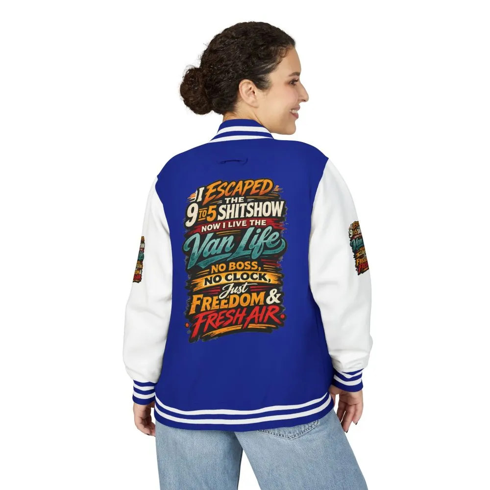 Unisex Heavyweight Letterman Jacket — "I Escaped The 9 To 5" Design F**K-Line