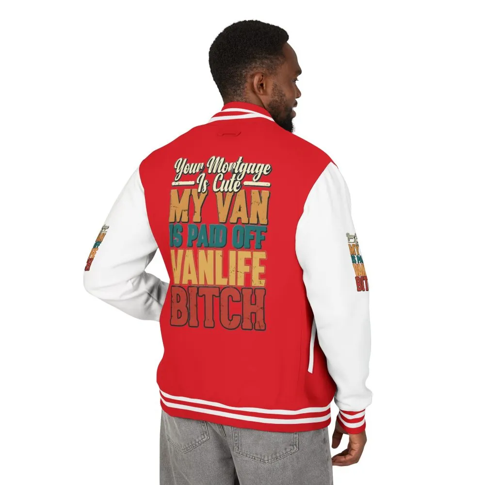 Unisex Heavyweight Letterman Jacket — "Your Mortgage Is Cute" Design F**K-Line
