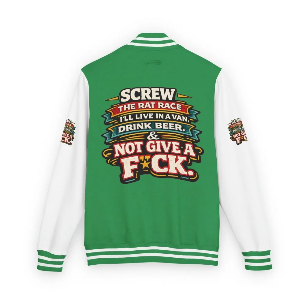 11437775176663489379_2048.jpeg Unisex Heavyweight Letterman Jacket — "Screw The Rat Race" Design F**K-Line