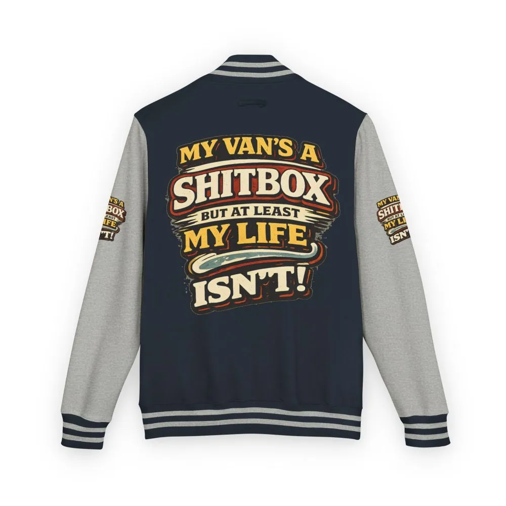 11549953203805522689_2048.jpeg Unisex Heavyweight Letterman Jacket — "My Van`s A Shitbox" Design F**K-Line