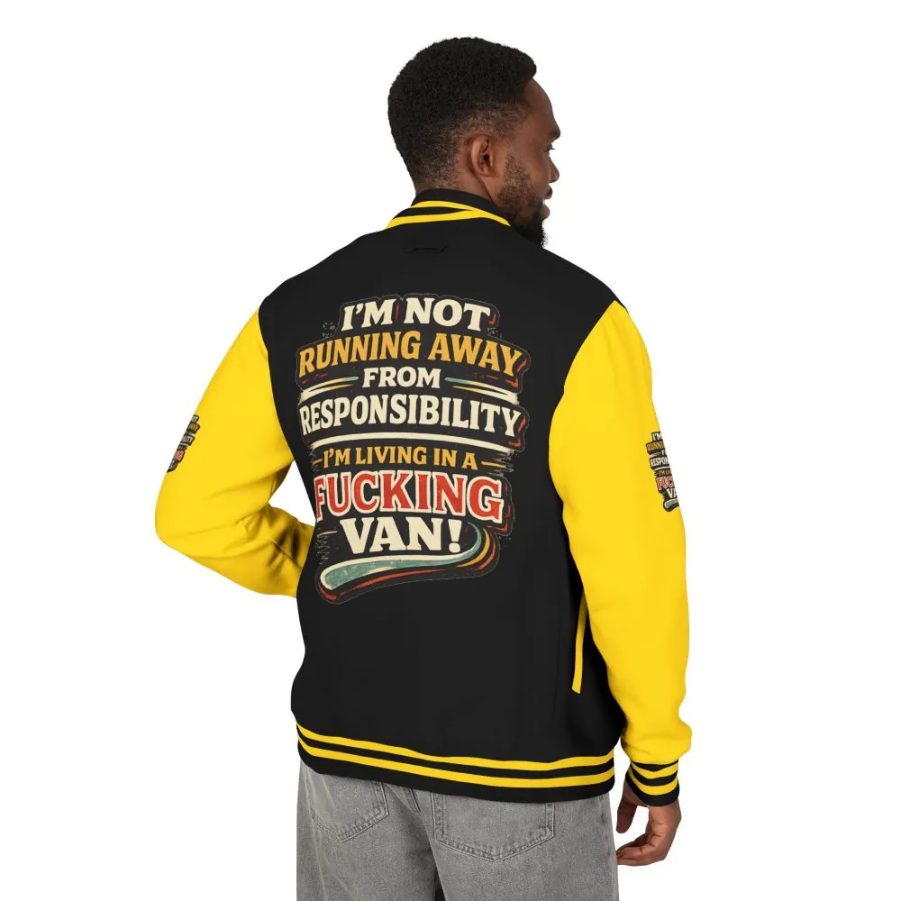 Unisex Heavyweight Letterman Jacket — "I`m Not running Away" Design F**K-Line