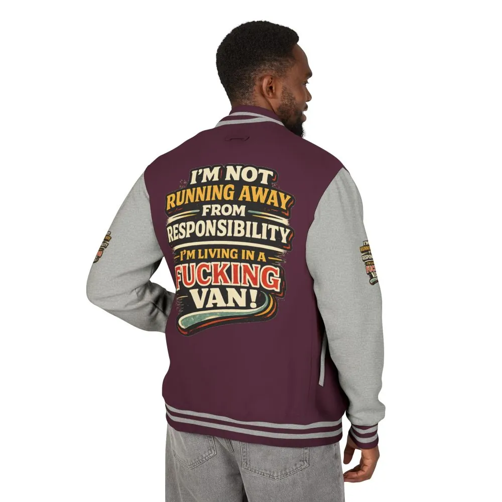 Unisex Heavyweight Letterman Jacket — "I`m Not running Away" Design F**K-Line